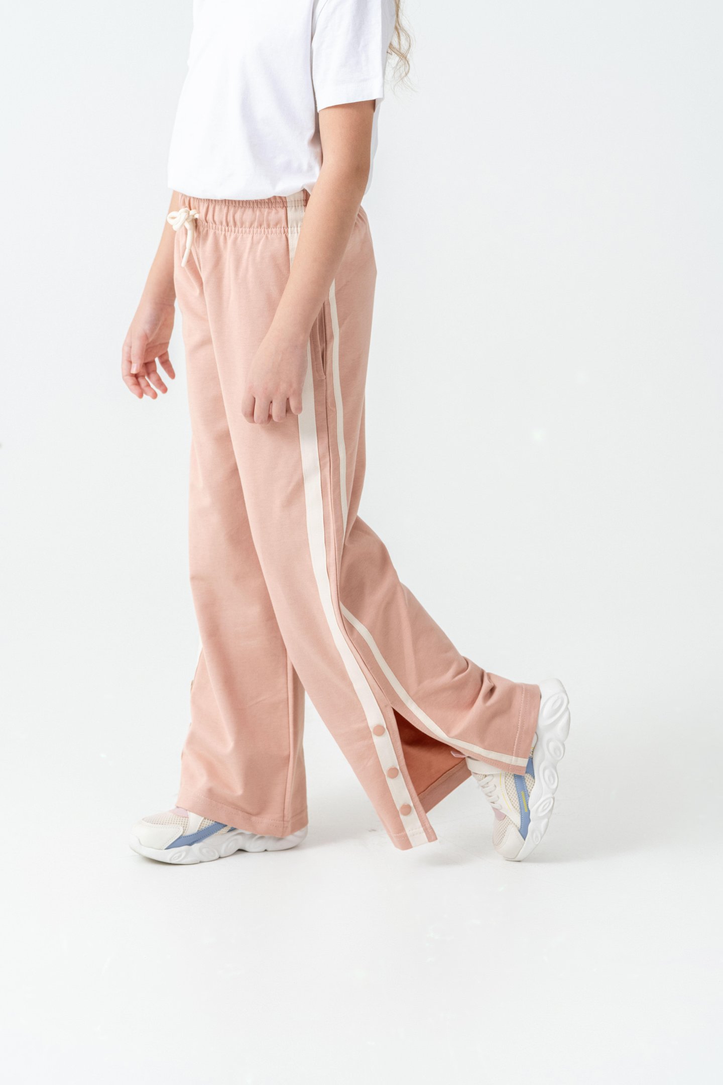 Yanlar Grogren Şeritli Paçalar Çıtçıtlı Kız Çocuk Eşofman Alt