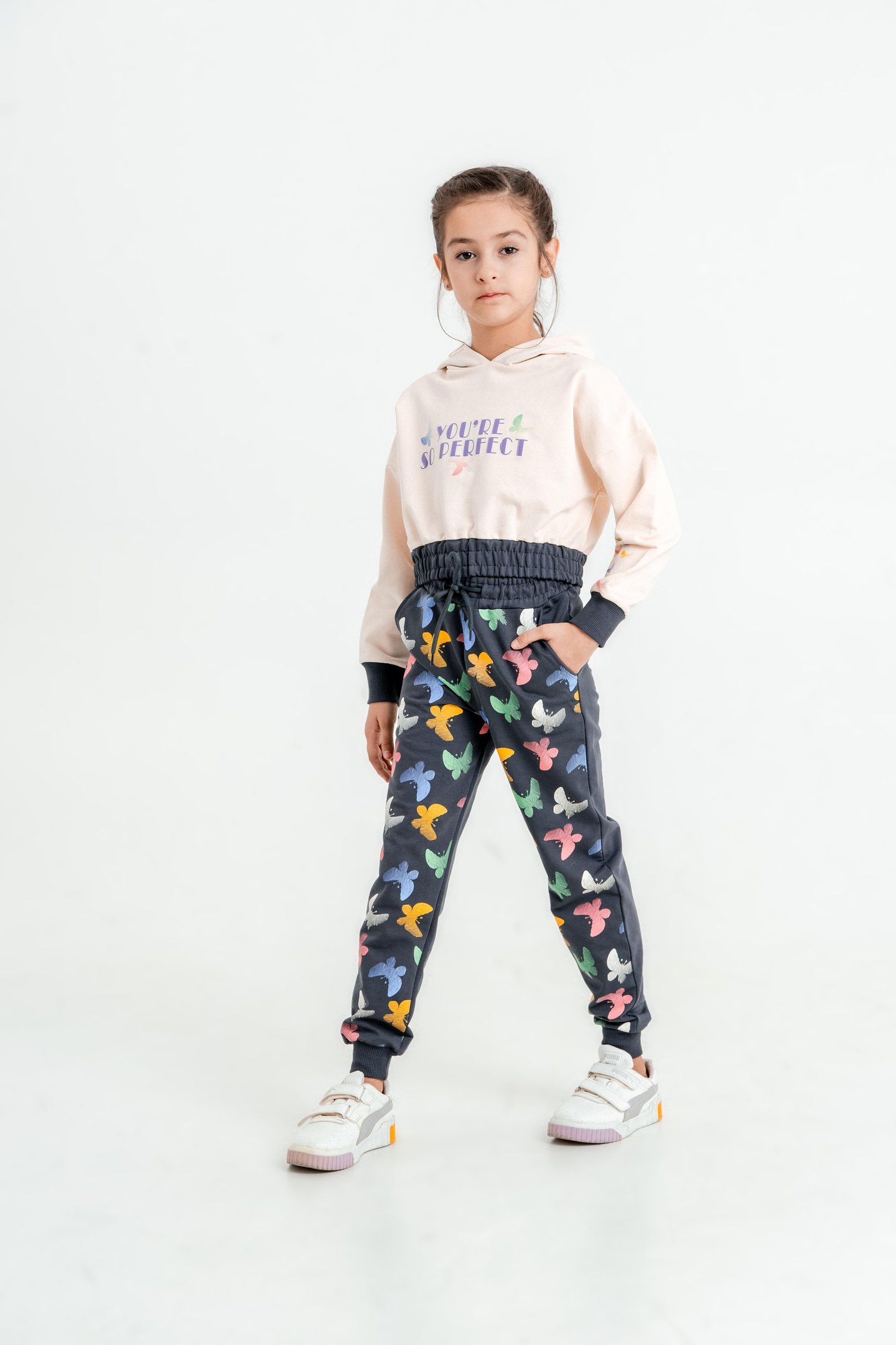 You're So Perfect Baskılı Kapüşonlu Alt Üst Kız Çocuk Eşofman Takımı