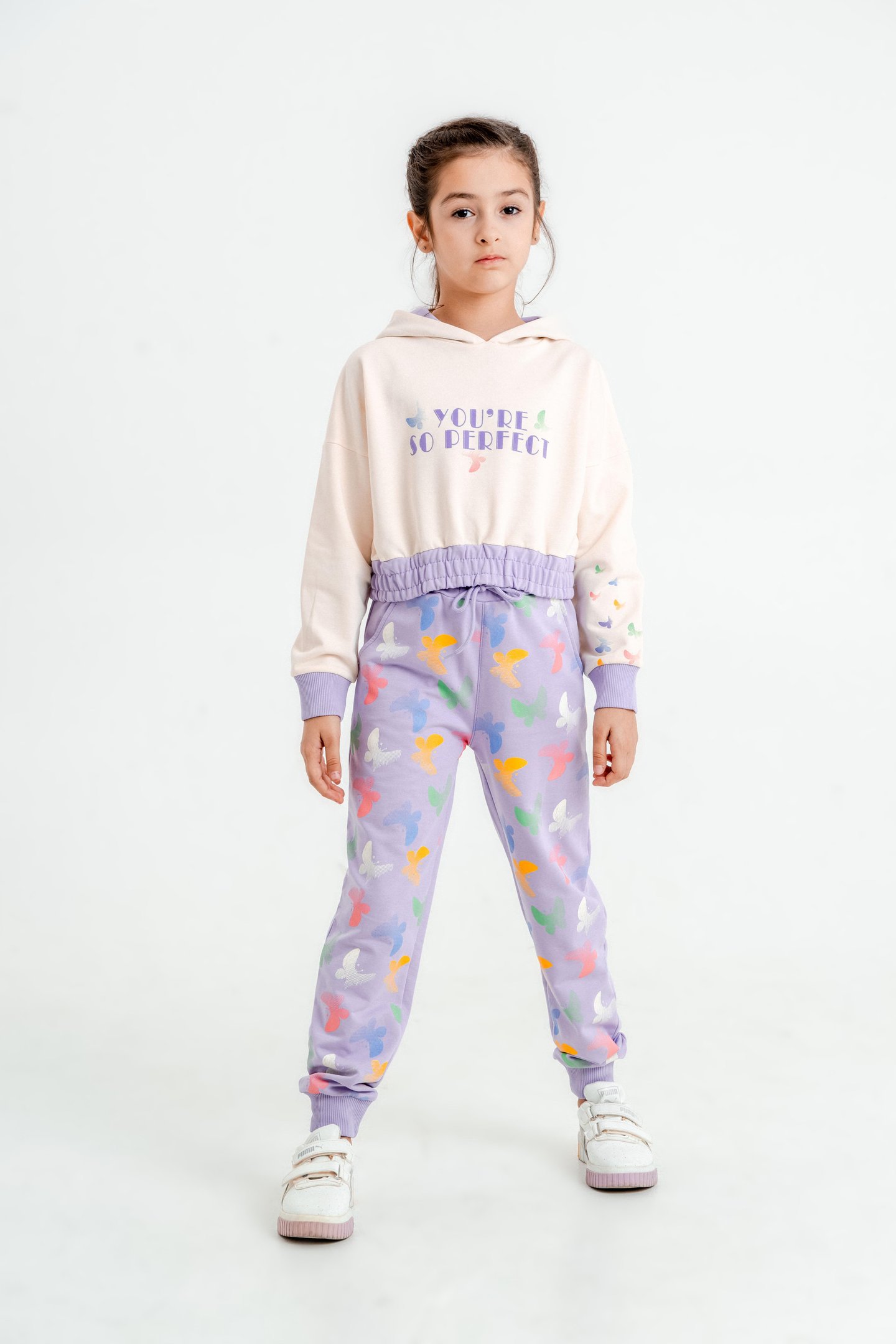 You're So Perfect Baskılı Kapüşonlu Alt Üst Kız Çocuk Eşofman Takımı