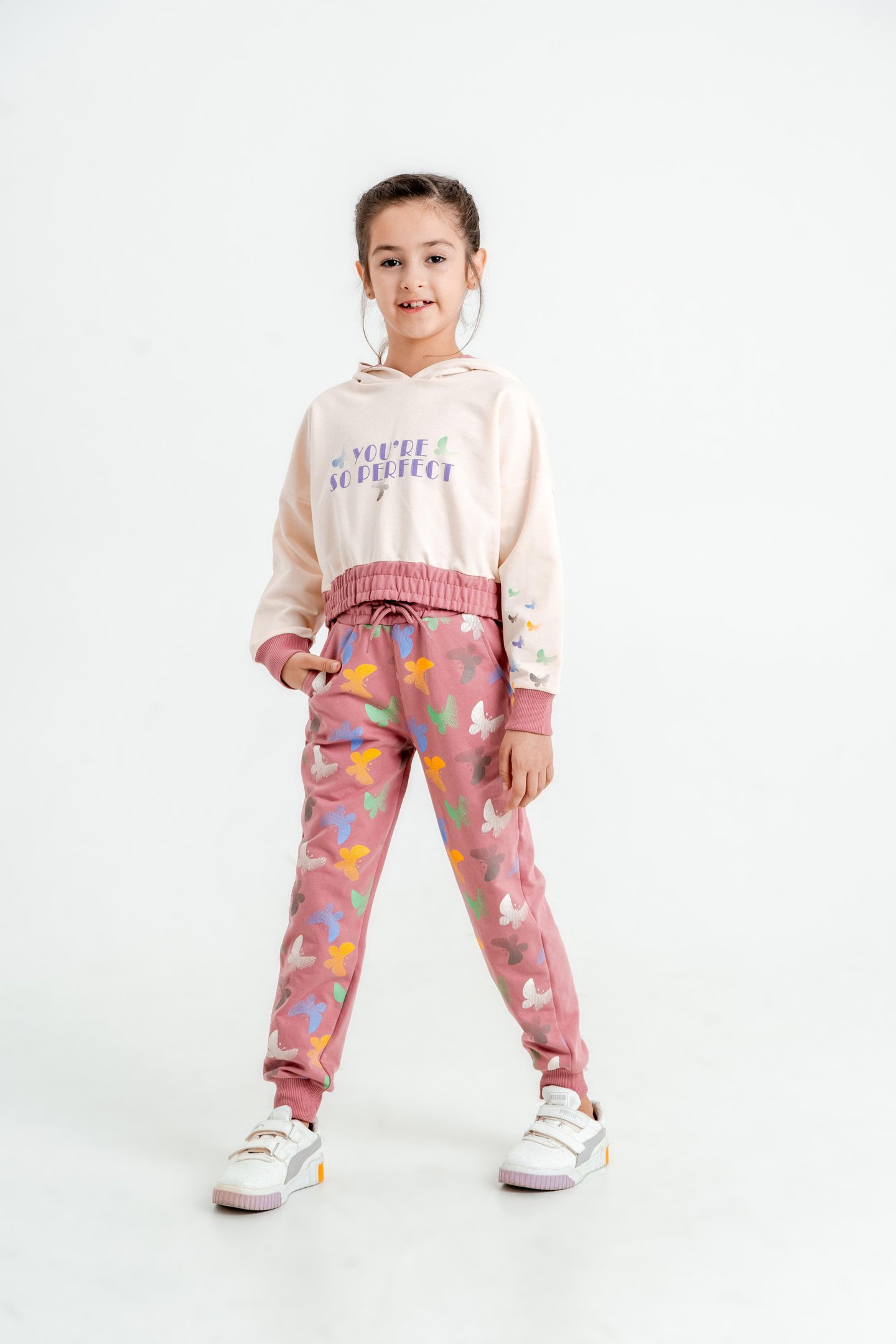 You're So Perfect Baskılı Kapüşonlu Alt Üst Kız Çocuk Eşofman Takımı
