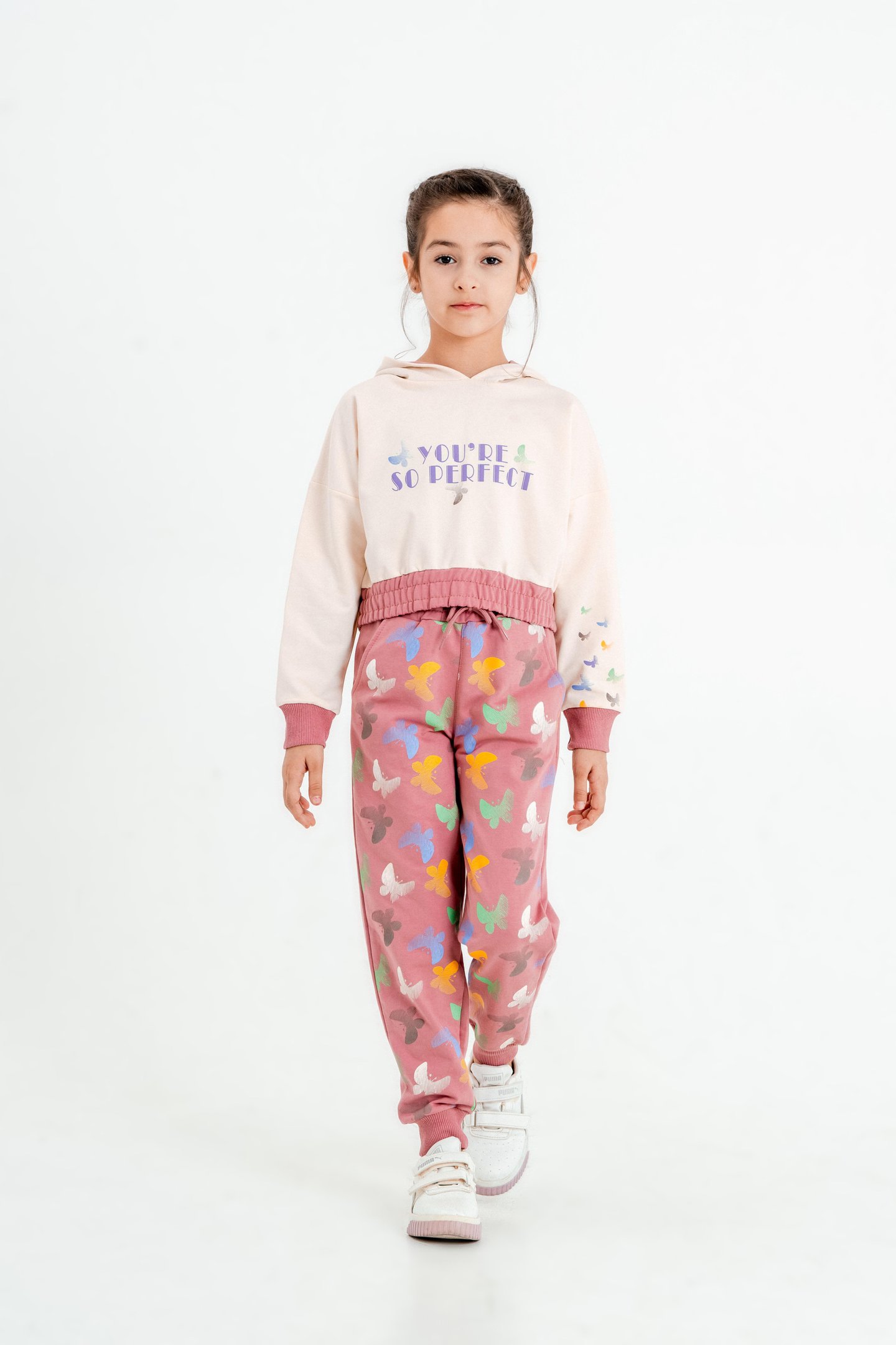 You're So Perfect Baskılı Kapüşonlu Alt Üst Kız Çocuk Eşofman Takımı