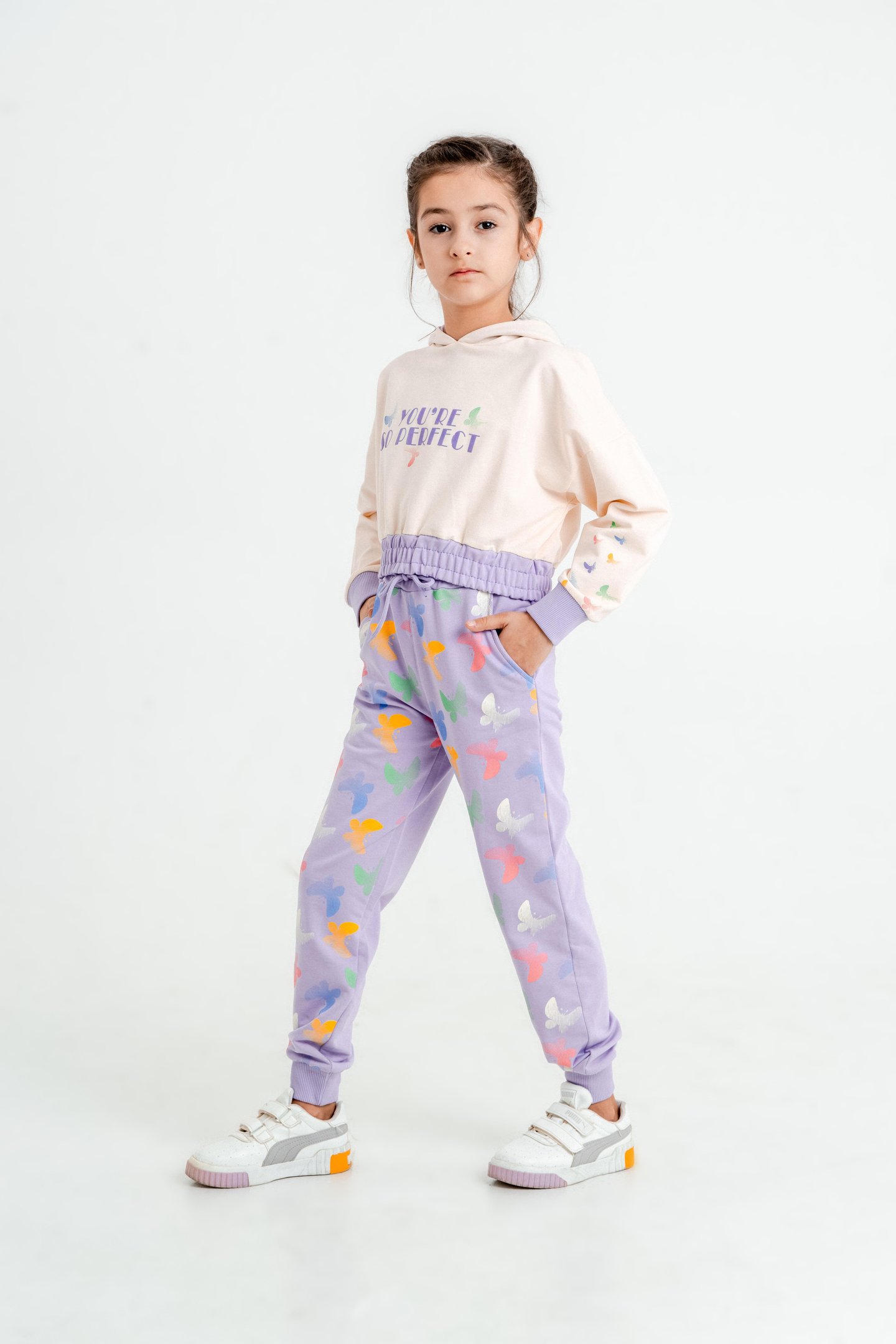 You're So Perfect Baskılı Kapüşonlu Alt Üst Kız Çocuk Eşofman Takımı