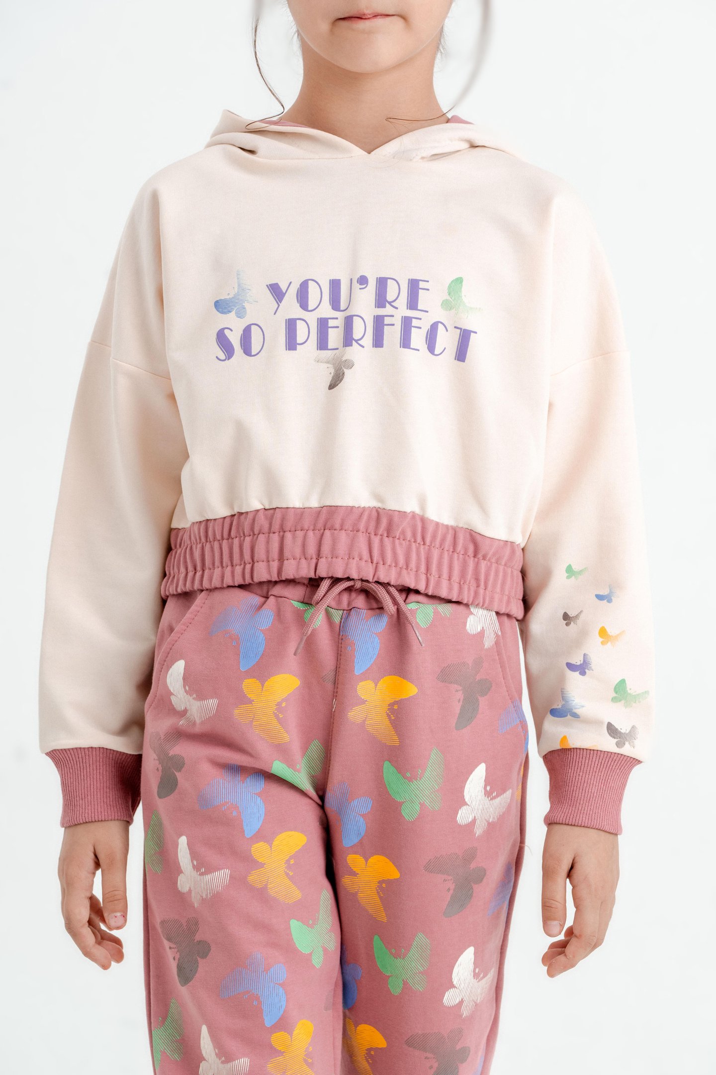 You're So Perfect Baskılı Kapüşonlu Alt Üst Kız Çocuk Eşofman Takımı