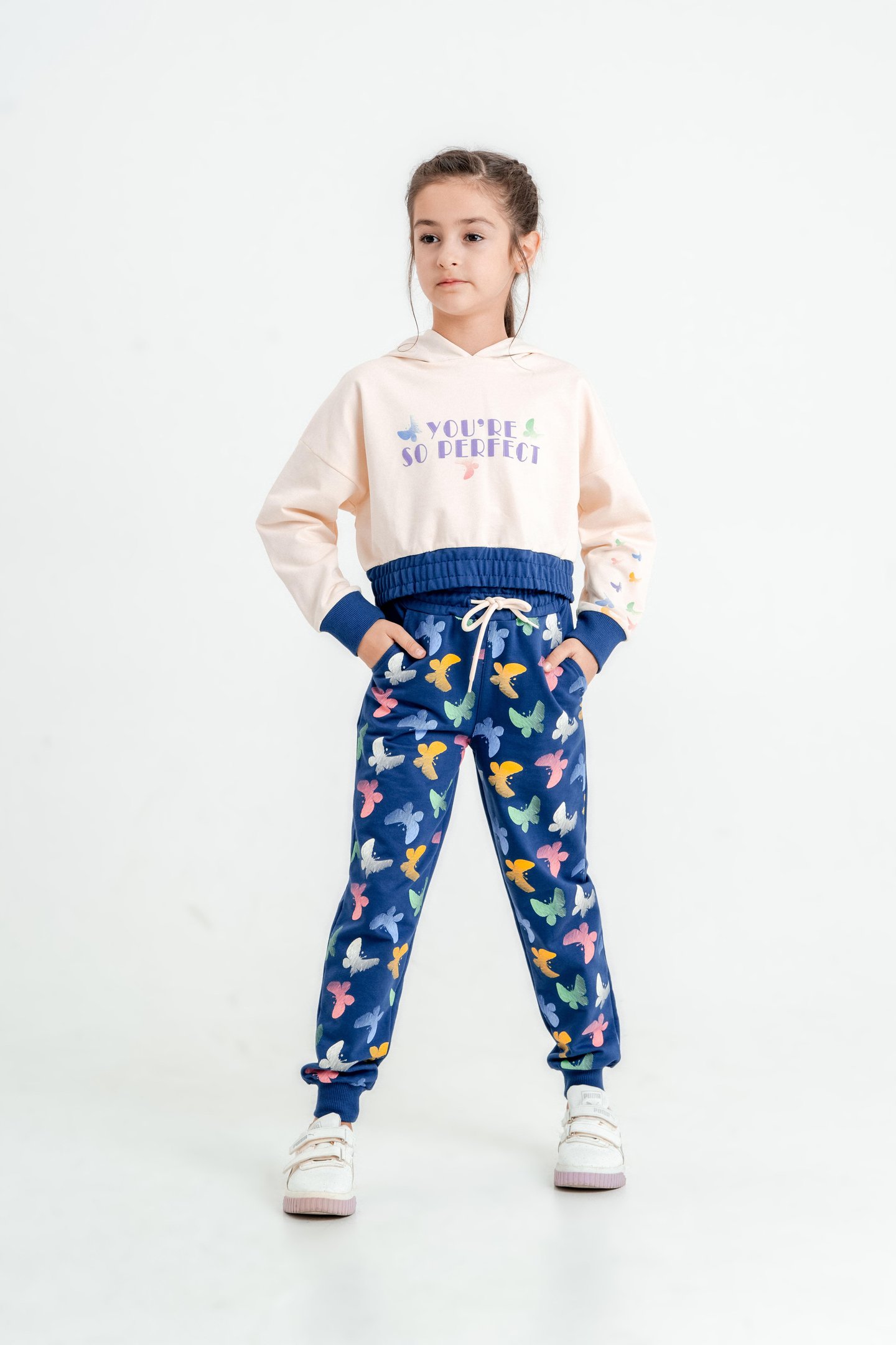 You're So Perfect Baskılı Kapüşonlu Alt Üst Kız Çocuk Eşofman Takımı