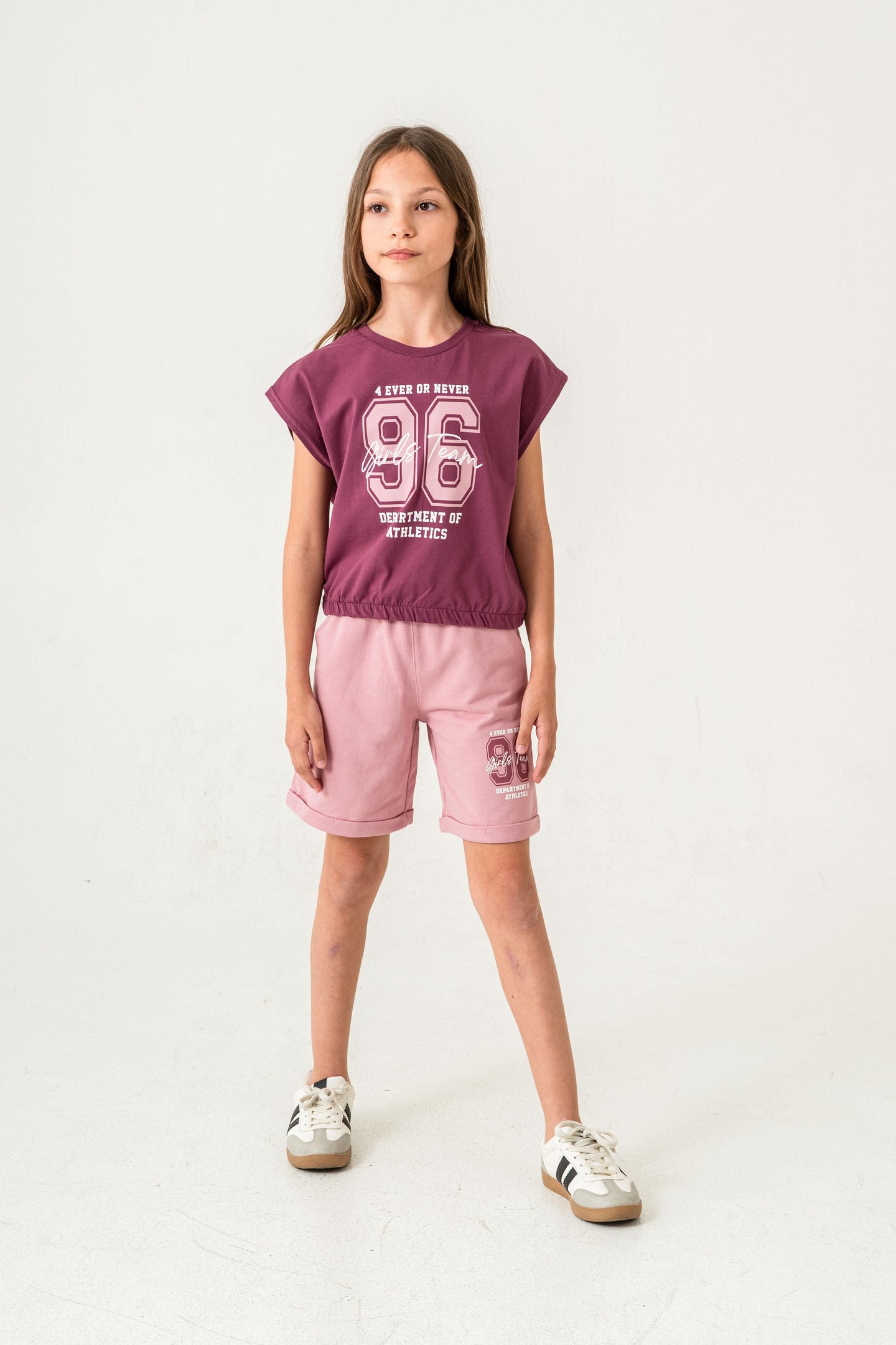 96 Girls Team Department Of Athletics Baskılı  Kız Çocuk Şort - Tişört Takımı