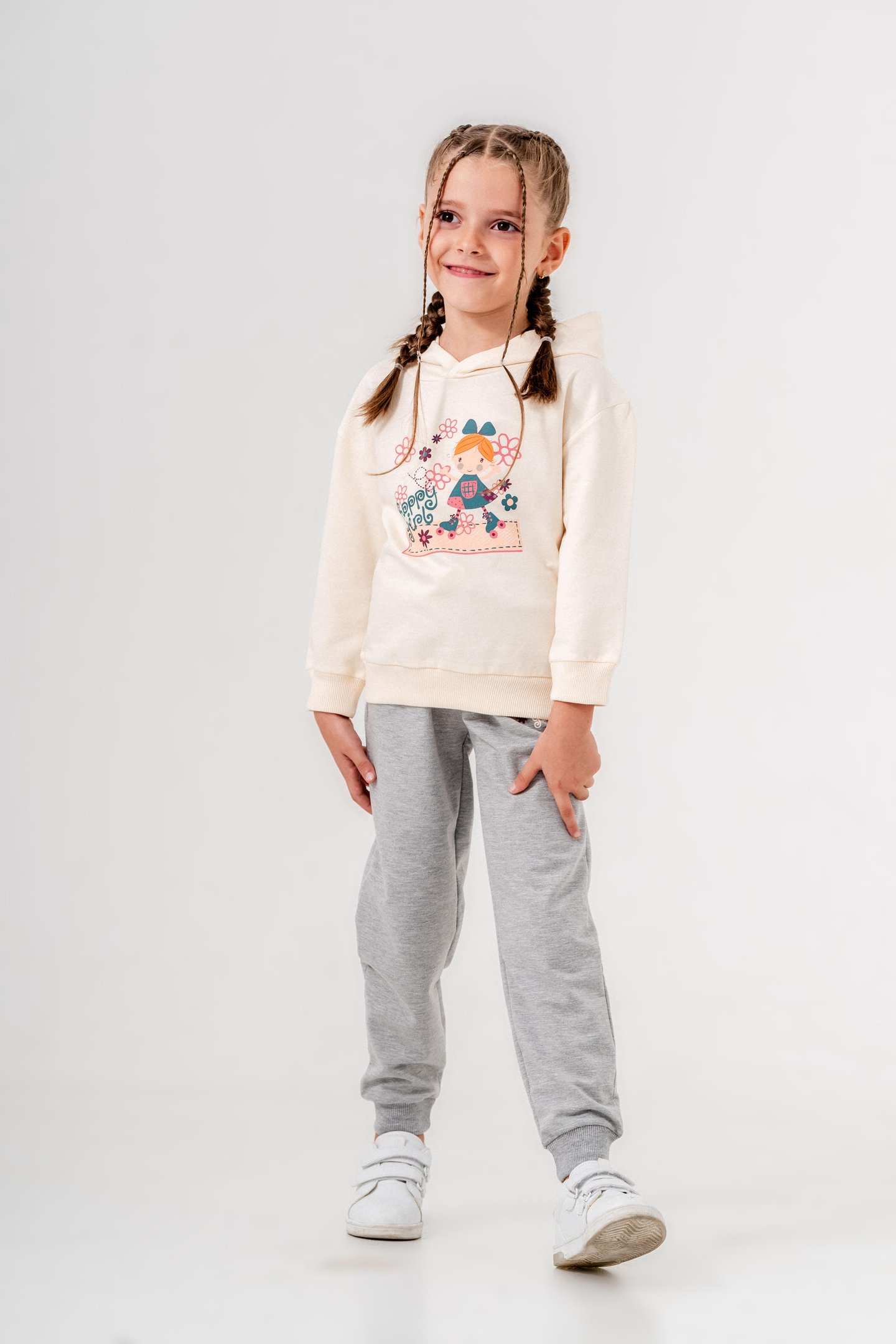 Happy Girl Baskılı Kapüşonlu Kız Çocuk Alt Üst Eşofman Takımı