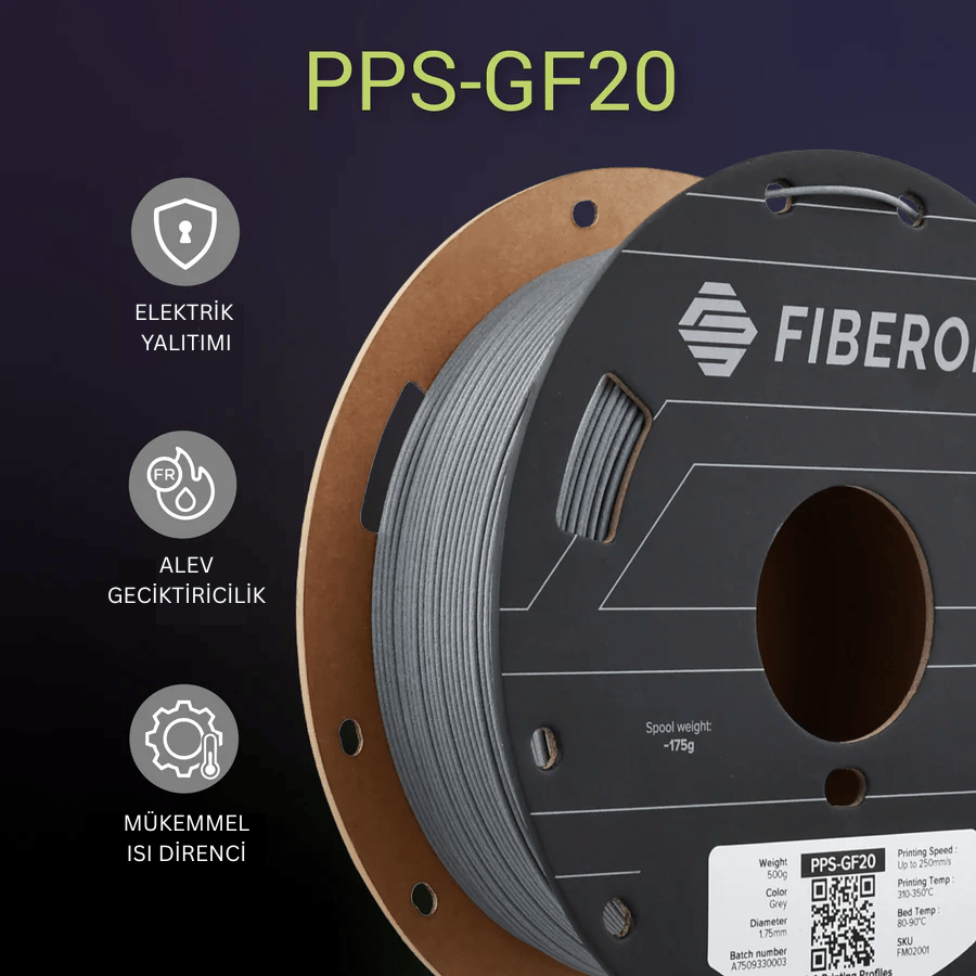 Fiberon PPS-GF20 Siyah Filament
