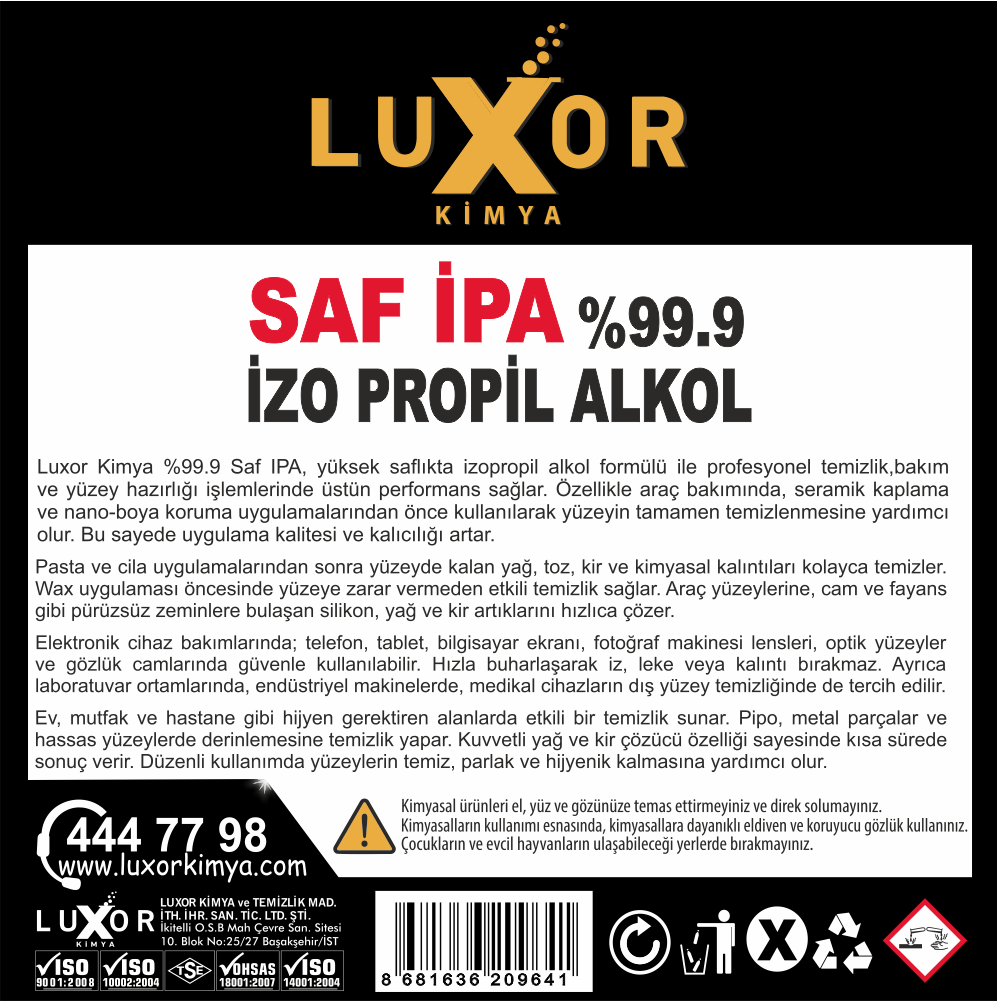 Luxor Kimya İzopropil Alkol 400 ml Saf İPA %99 
