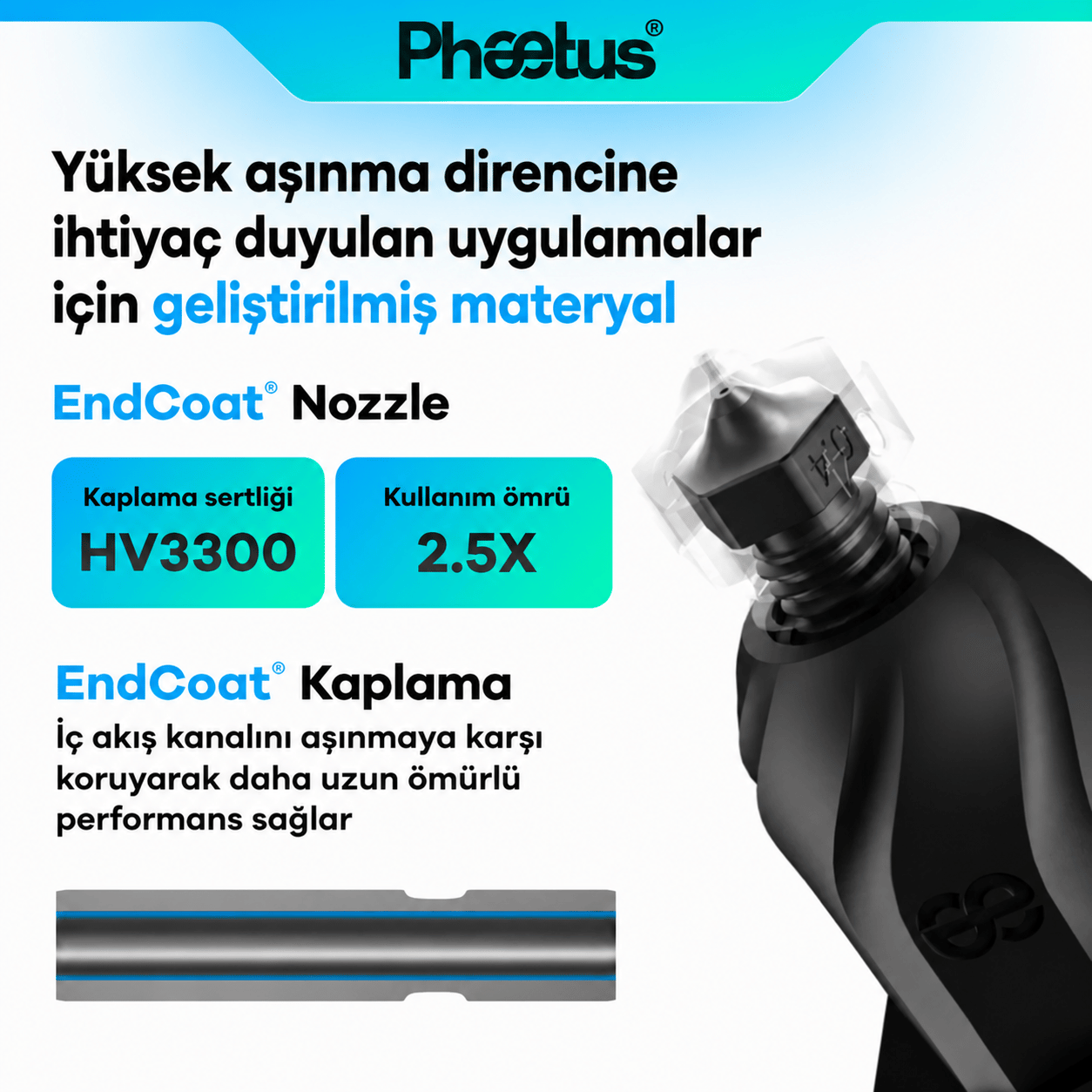 Phaetus AD5M/AD5M Pro 0.4mm Değiştirilebilir Nozzle Conch M6 Endcoat Hotend