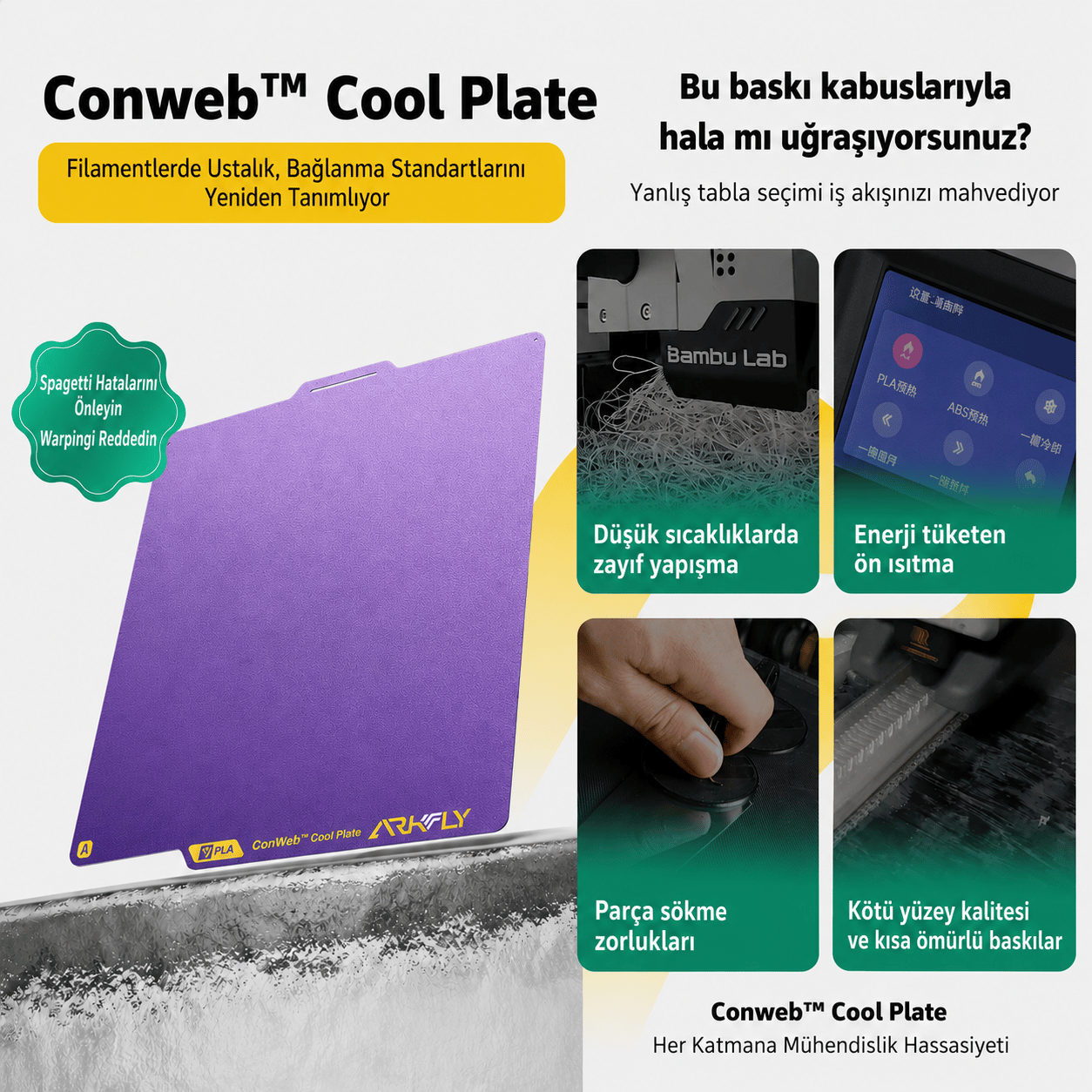 Phaetus H2C/A2L Conweb Cool Plate 330×320 mm - Bambu Lab Baskı Tablası