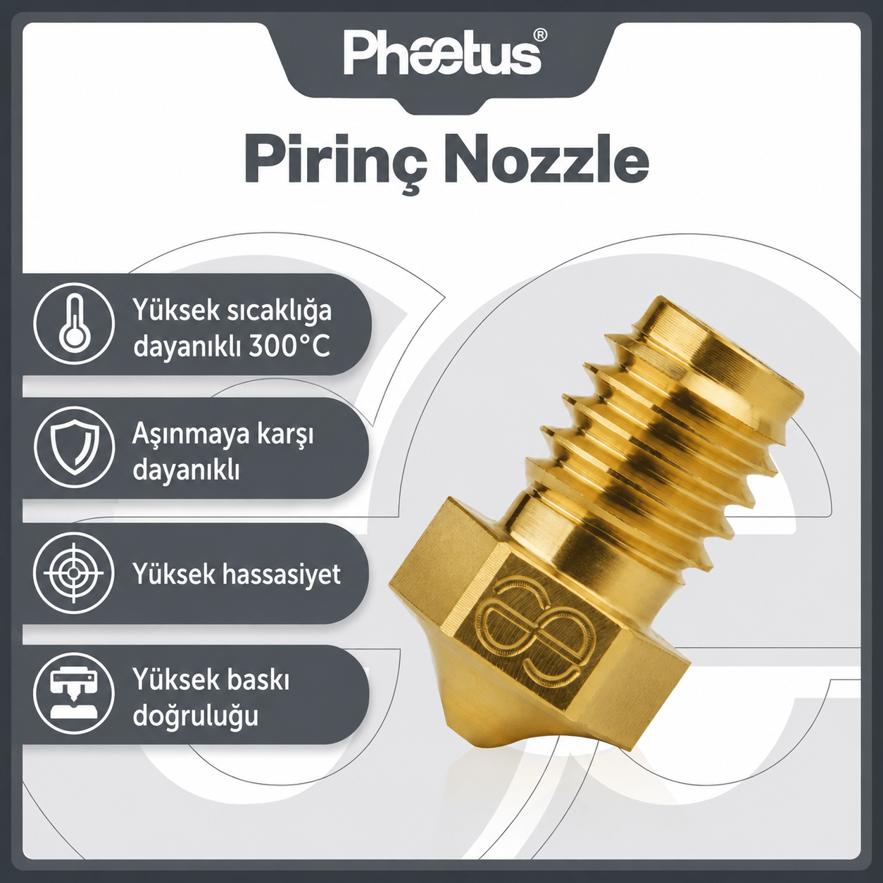 Phaetus PS M6/V6 Pirinç Nozzle 0.6 mm