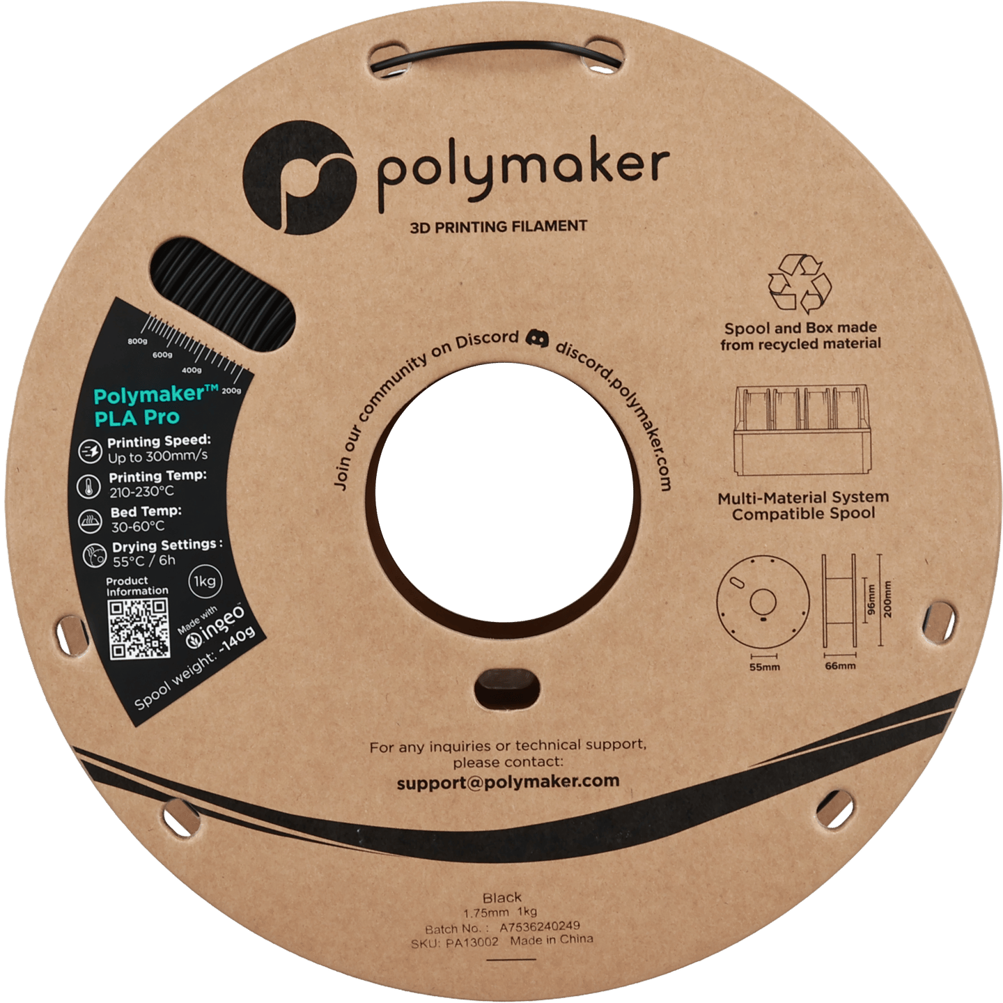 Polymaker PLA Pro Filament Siyah - 1kg 1.75mm