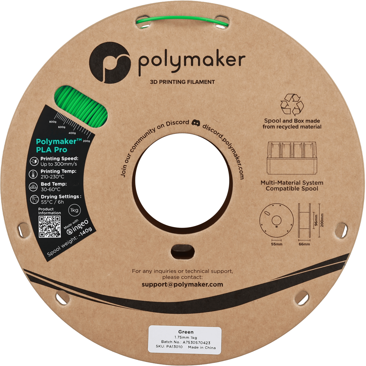 Polymaker PLA Pro Filament Yeşil - 1kg 1.75mm