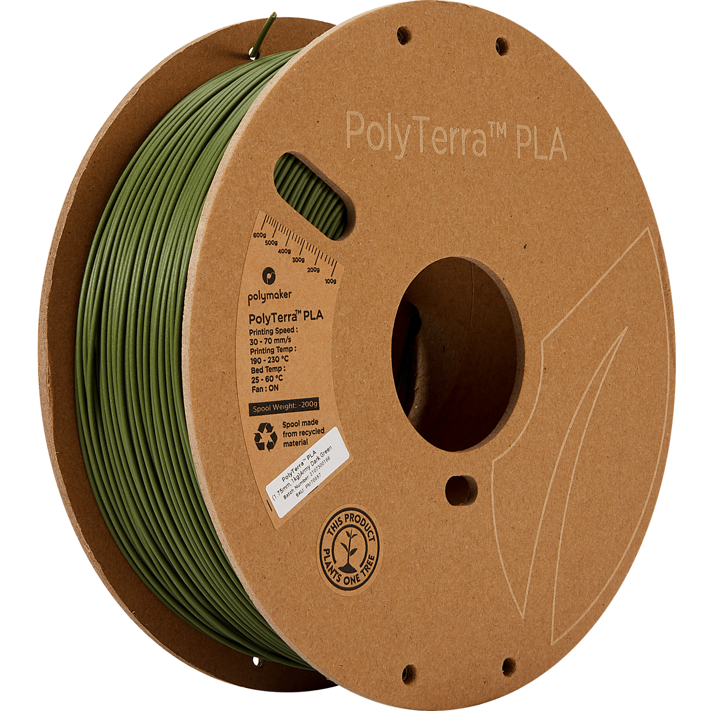 PolyTerra PLA Filament Askeri Koyu Yeşil - 1 kg 1.75mm