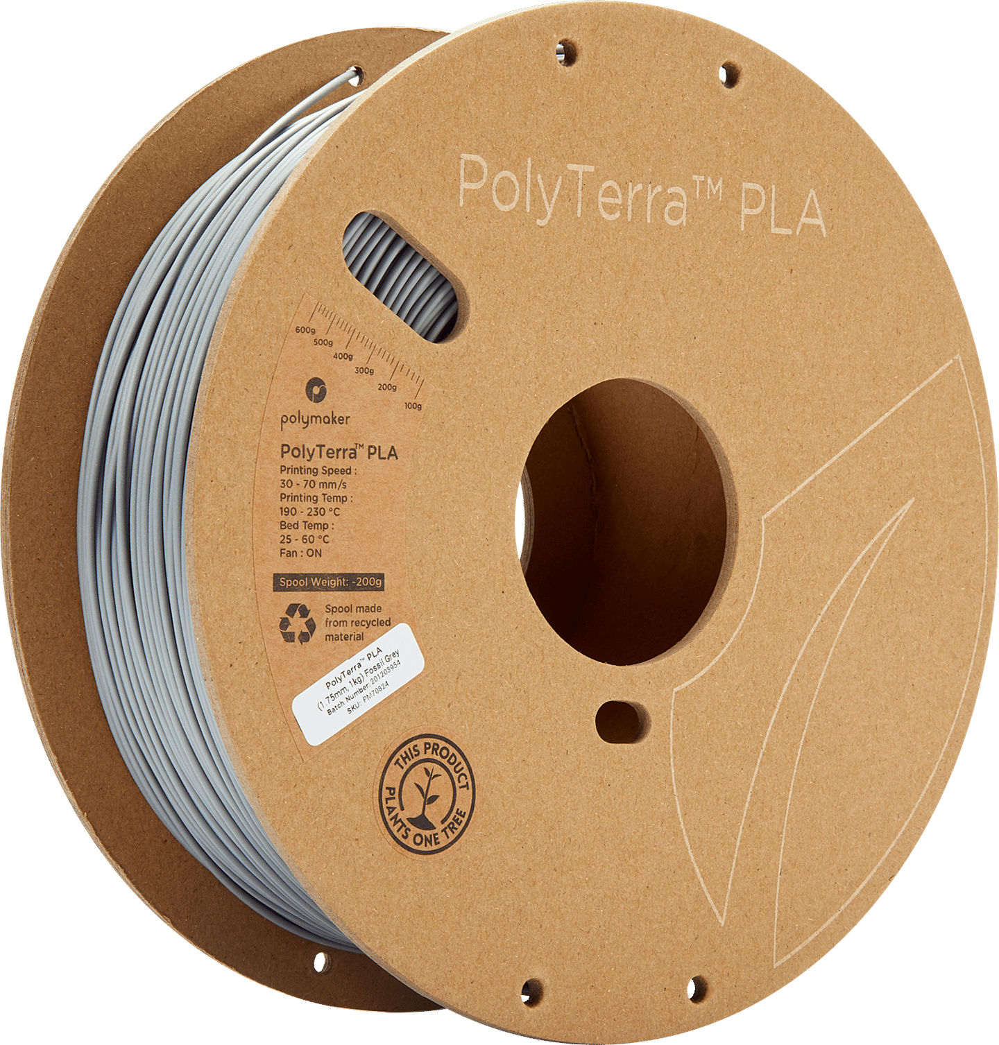 PolyTerra PLA Filament Fosil Gri - 1 kg 1.75mm
