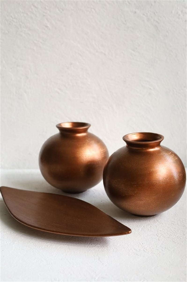 مجموعة مزهرية مكعبة من السيراميك من سلسلة النحاس