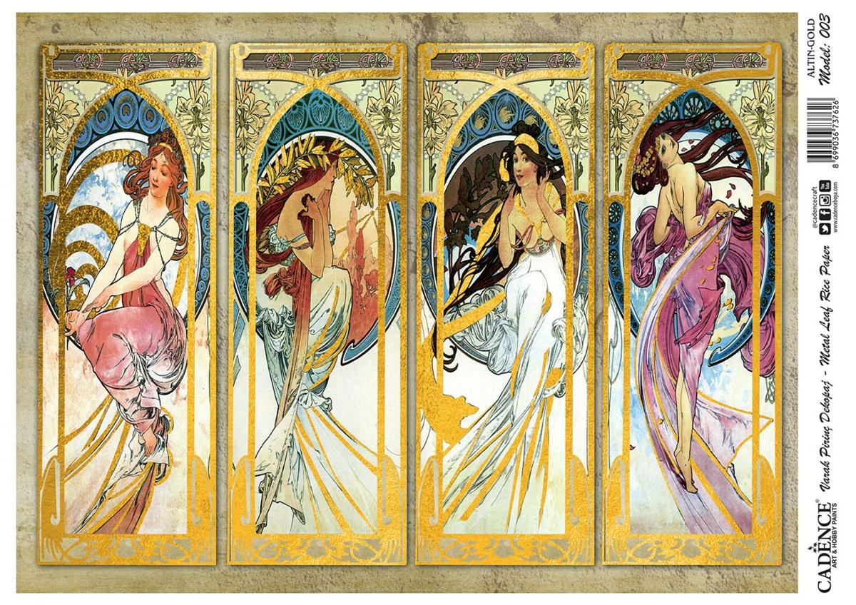 Модель 03 из латуни для декупажа с рисунком и принтом из сусального золота