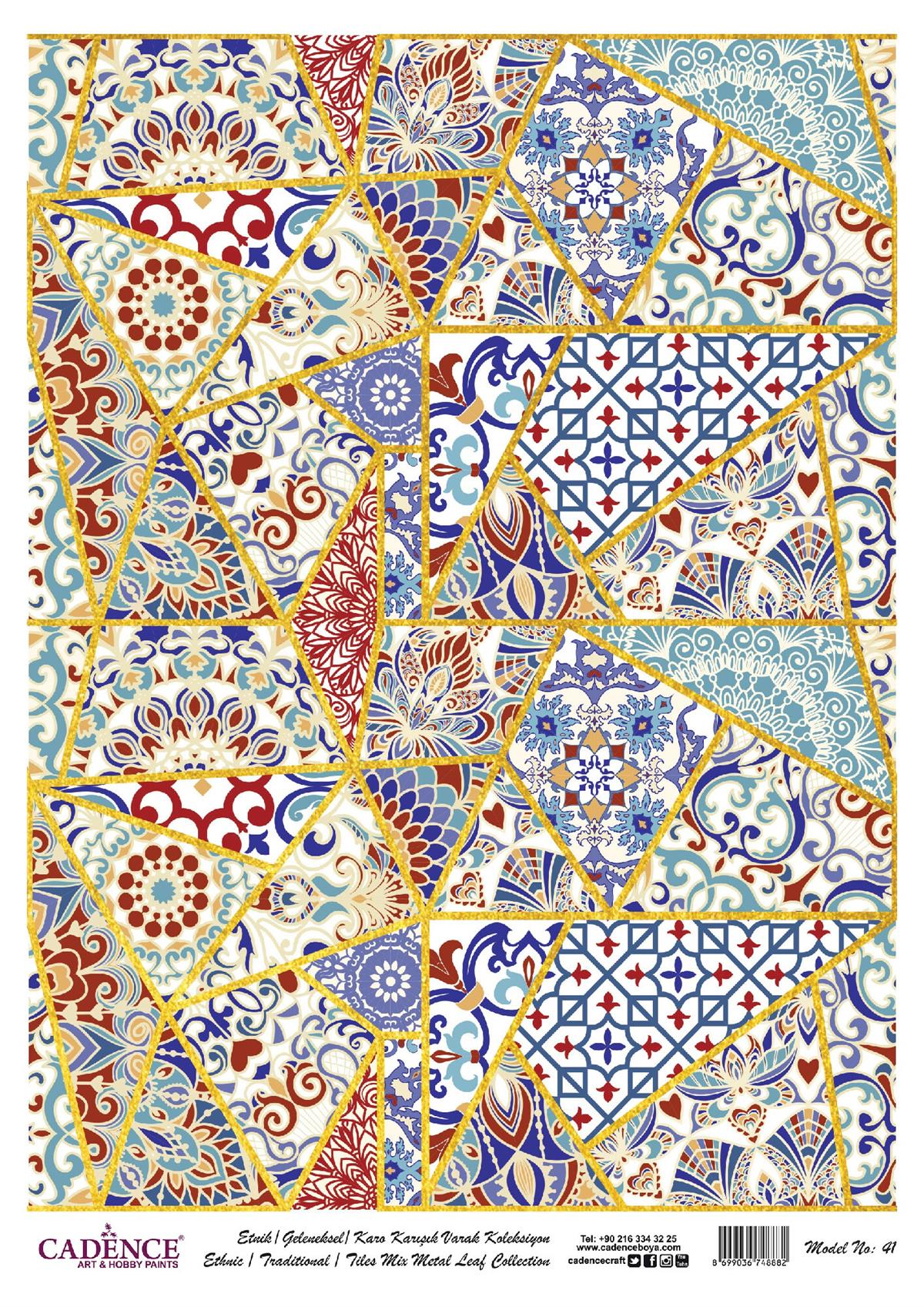 Модель 41 из латуни для декупажа с рисунком и принтом из сусального серебра.