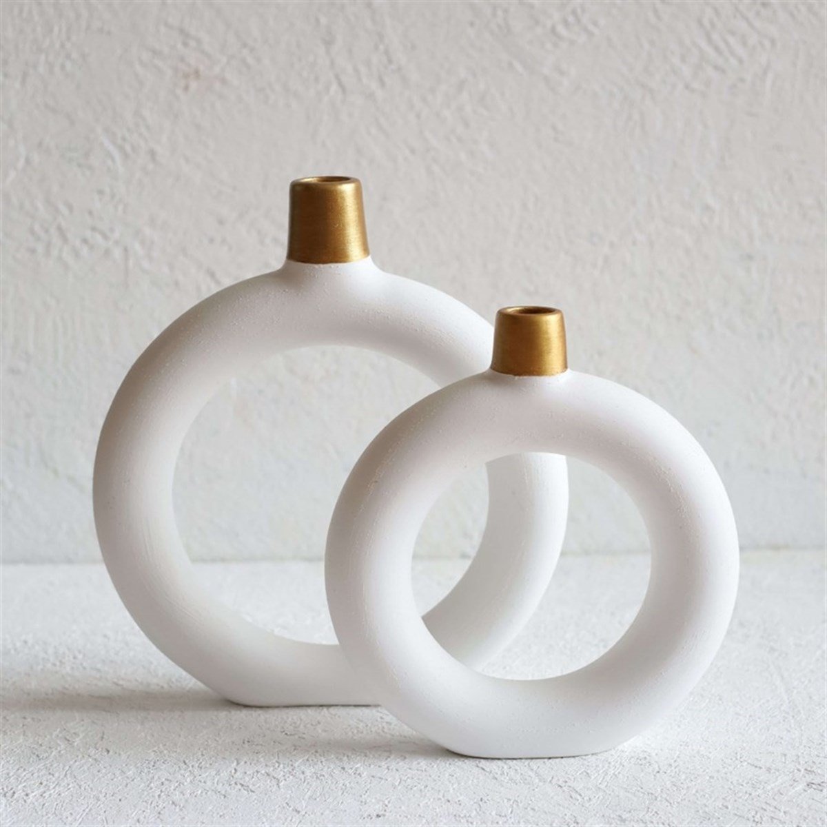 مزهرية دائرية بيضاء مزدوجة