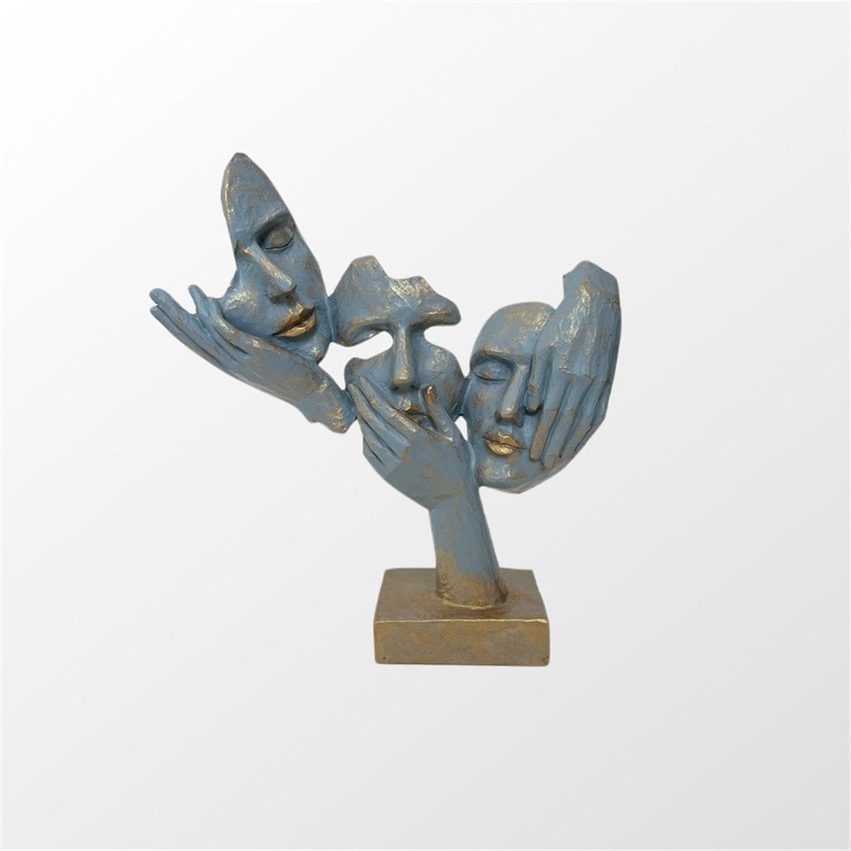 3-Piece Gray Blue Mask Object with Pedestal