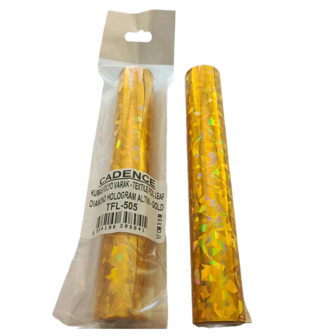 رقائق القماش - TFL-505 صورة ثلاثية الأبعاد ماسية ذهبية 17 سم × 5 م