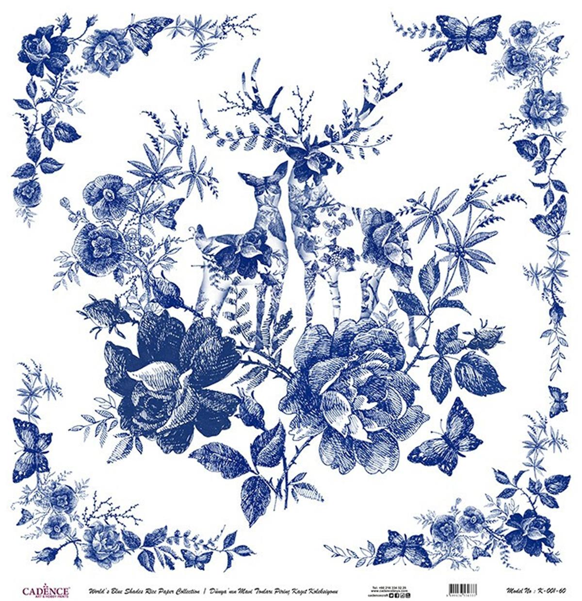 Голубые оттенки земли Рисовая бумага для декупажа Белый фон К001 30х30