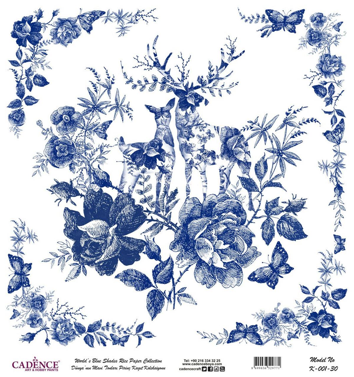 Голубые оттенки мира Рисовая бумага для декупажа Белый фон K001 90х90