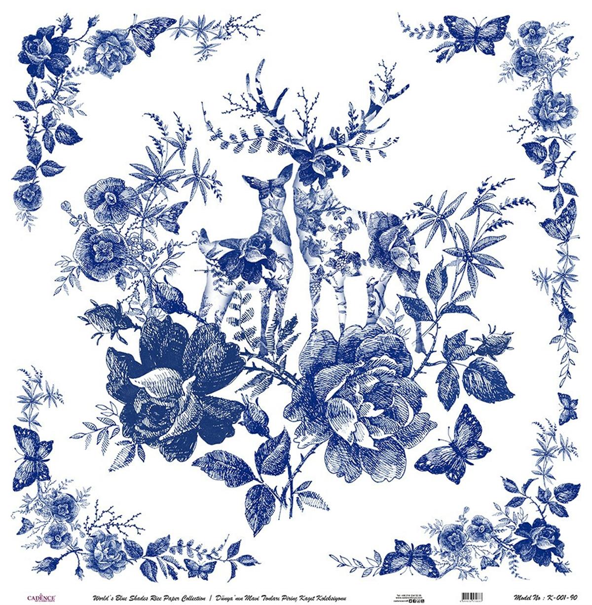 Голубые оттенки мира Рисовая бумага для декупажа Белый фон K001 60х60