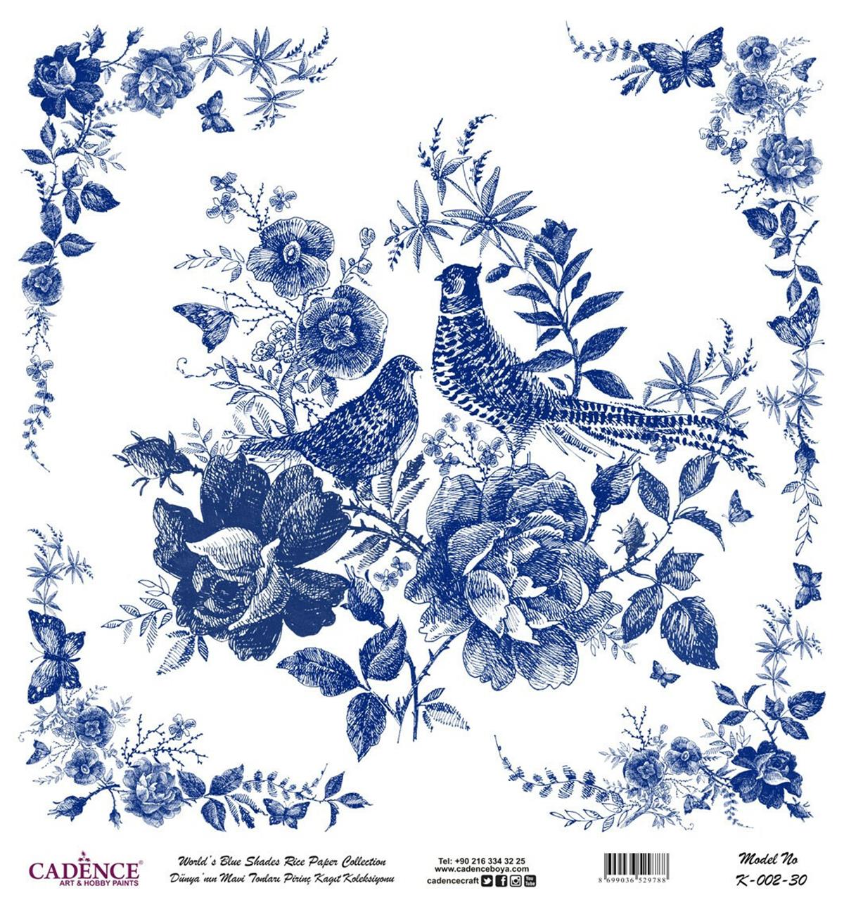 Голубые оттенки мира Рисовая бумага для декупажа Белый фон K002 90х90