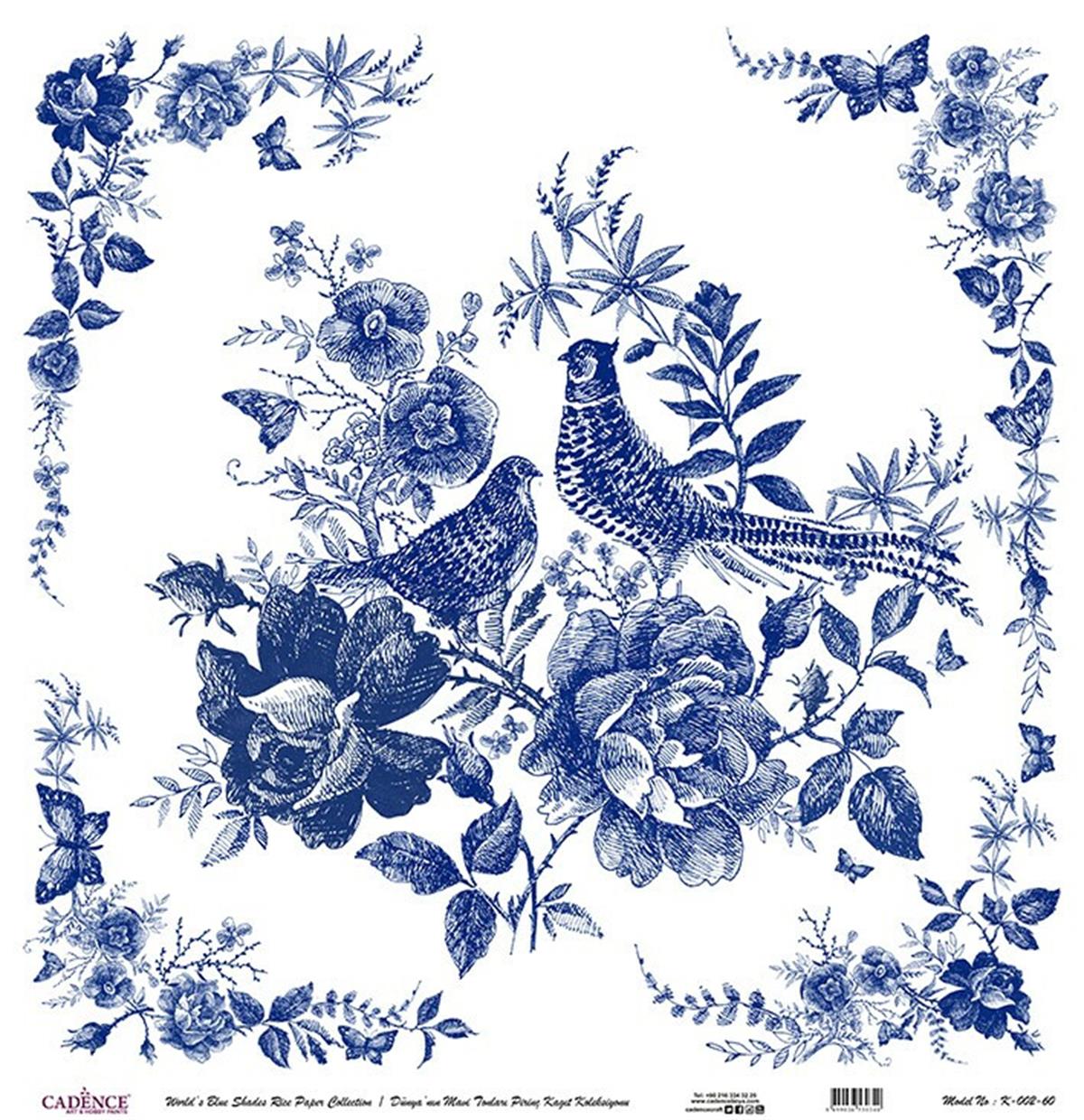 Голубые оттенки земли Рисовая бумага для декупажа Белый фон K002 30х30