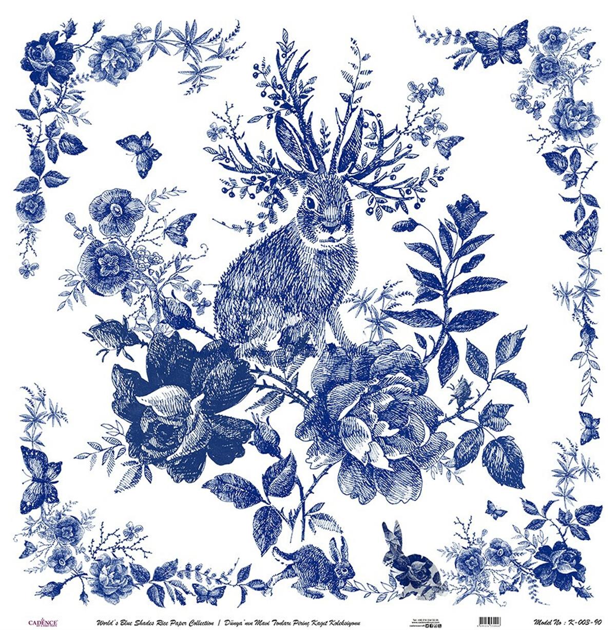 Голубые оттенки земли Рисовая бумага для декупажа Белый фон К003 60х60