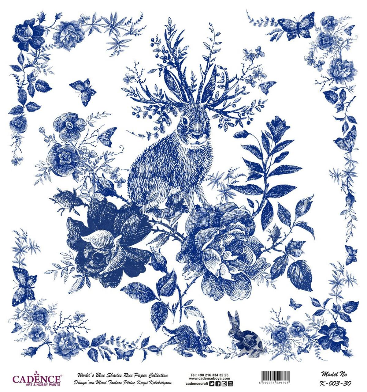 Голубые оттенки земли Рисовая бумага для декупажа Белый фон К003 90х90