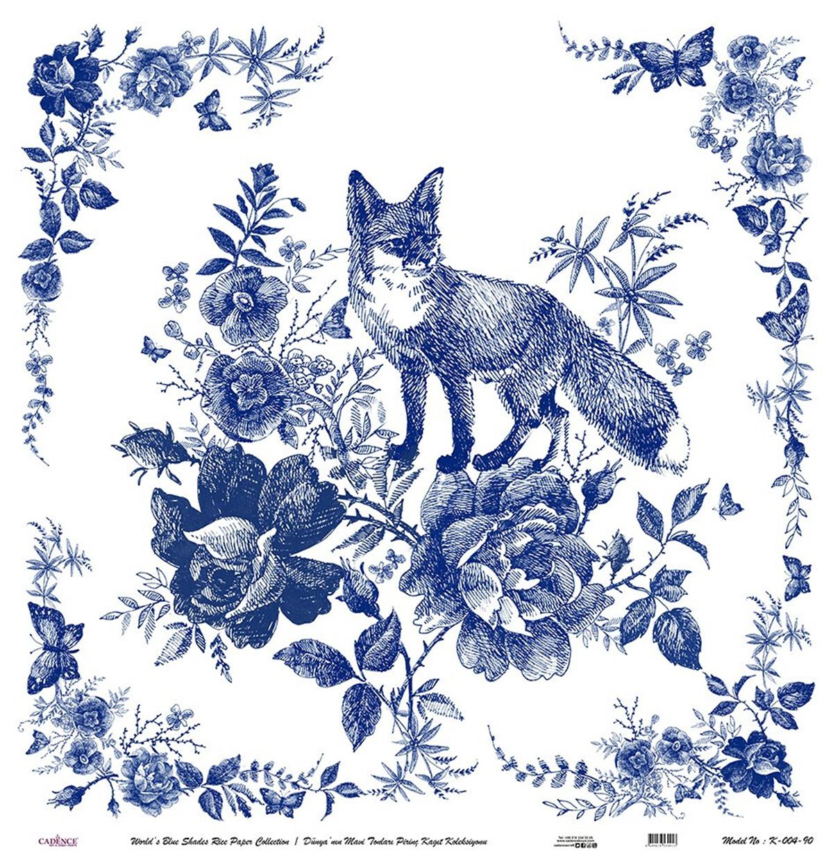 Голубые оттенки земли Рисовая бумага для декупажа Белый фон К004 60х60