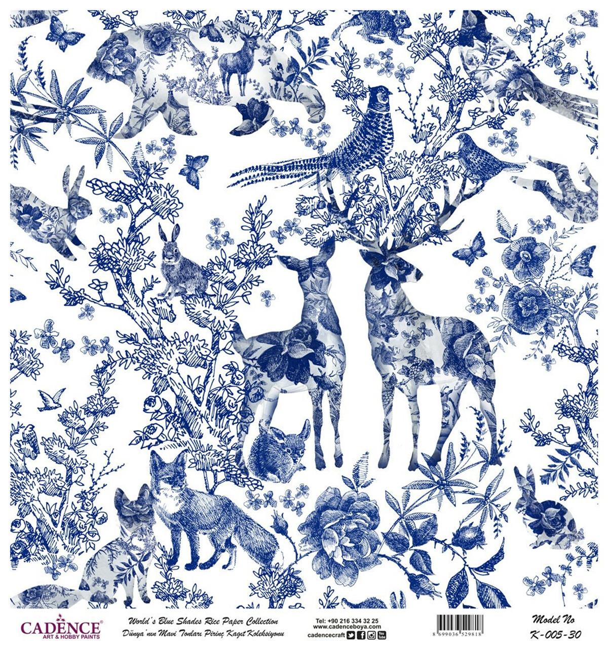 Голубые оттенки земли Рисовая бумага для декупажа Белый фон К005 90х90