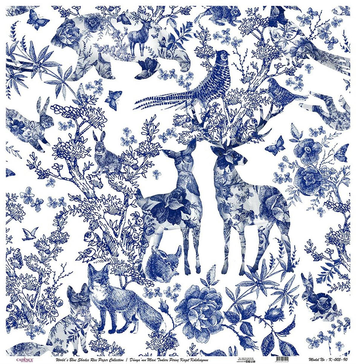 Голубые оттенки мира Рисовая бумага для декупажа Белый фон K005 60х60