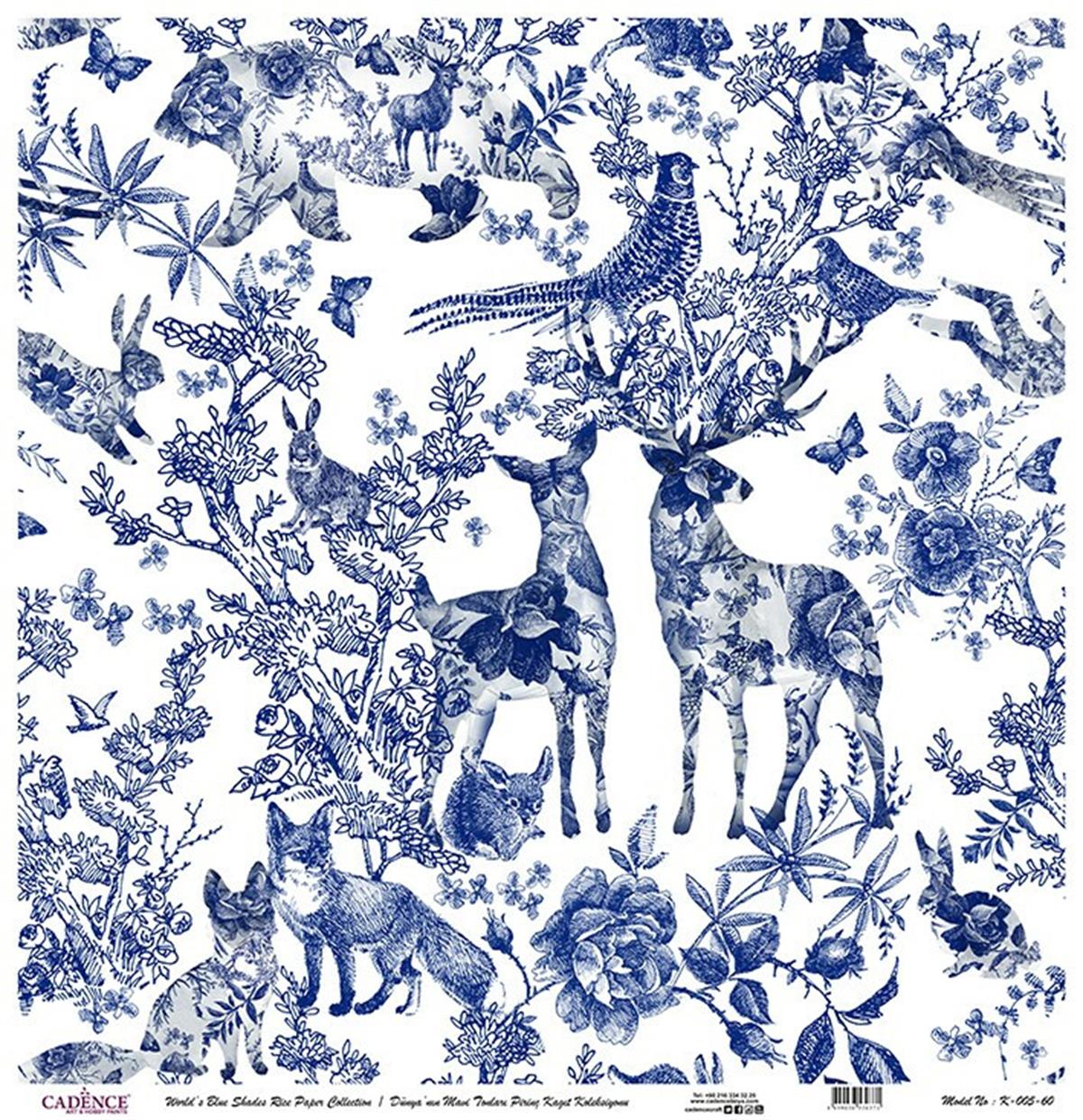 Голубые оттенки земли Рисовая бумага для декупажа Белый фон К005 30х30