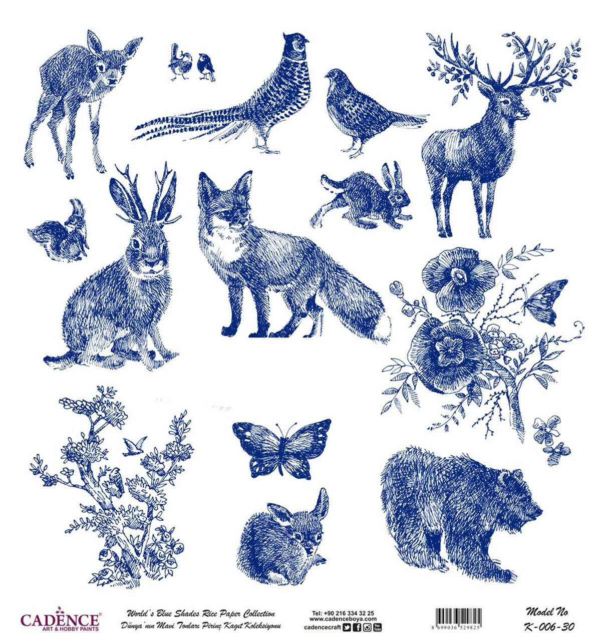 Blue Shades of the Earth Rice Paper Decoupage White Background K006 90x90