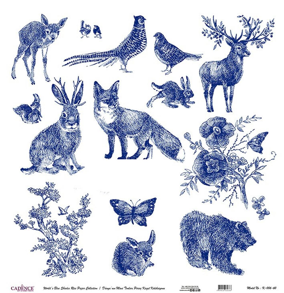 Blue Shades of the World Rice Paper Decoupage White Background K006 30x30