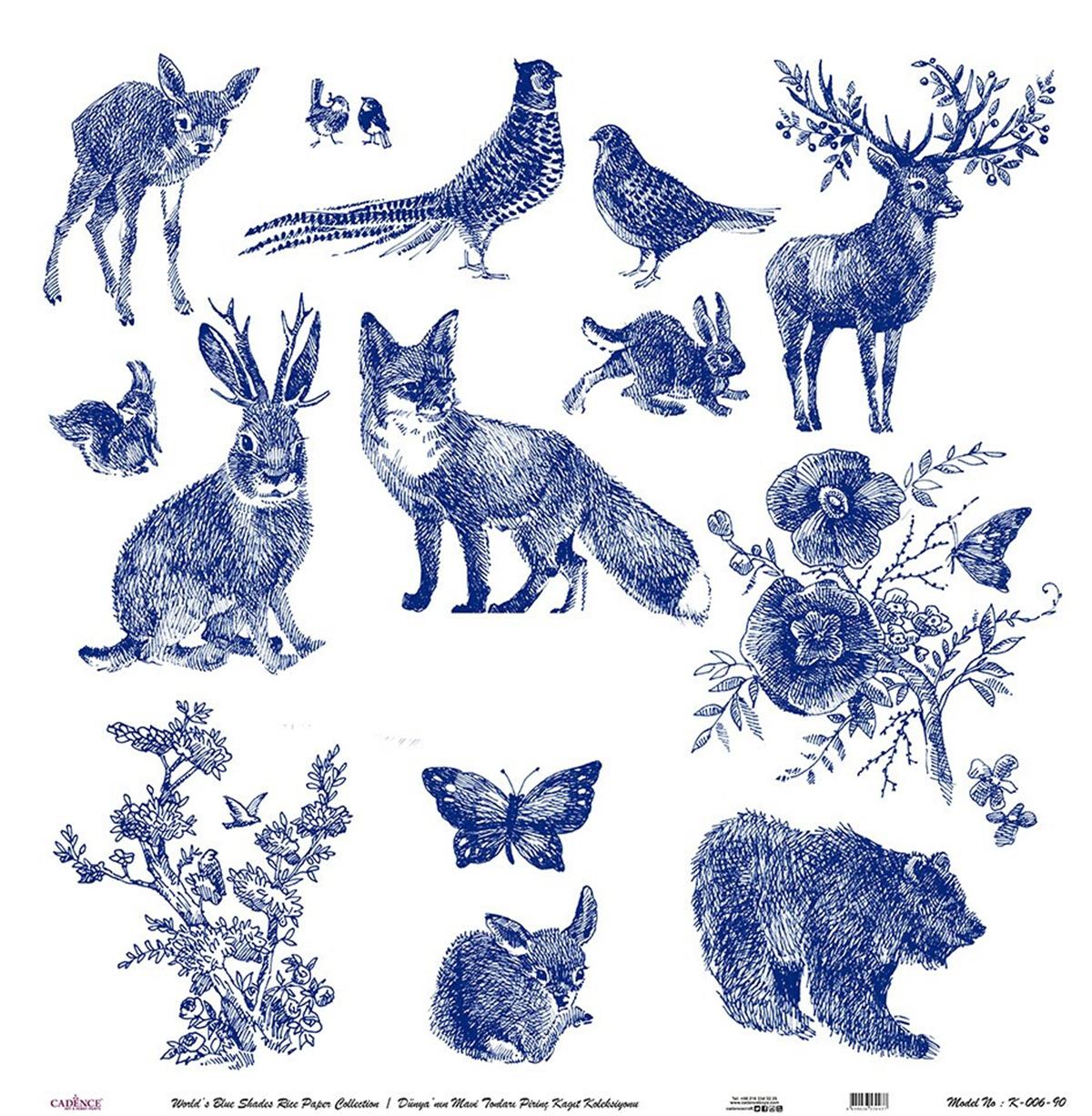 Голубые оттенки мира Рисовая бумага для декупажа Белый фон K006 60х60