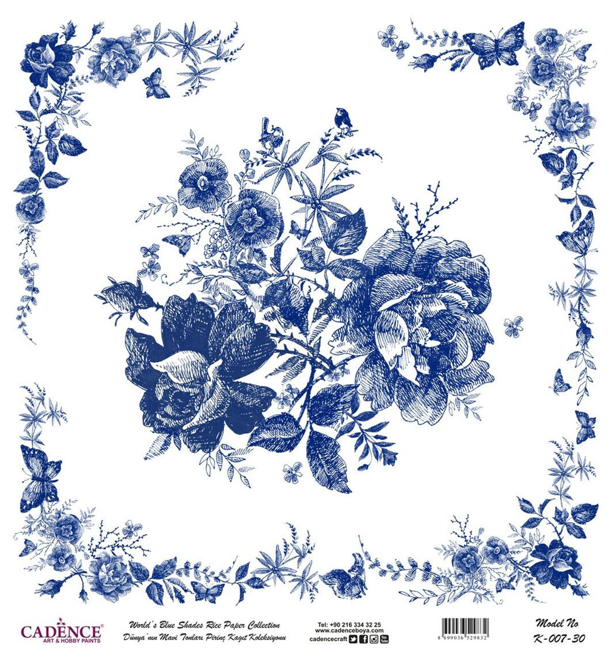 Голубые оттенки земли Рисовая бумага для декупажа Белый фон К007 90х90