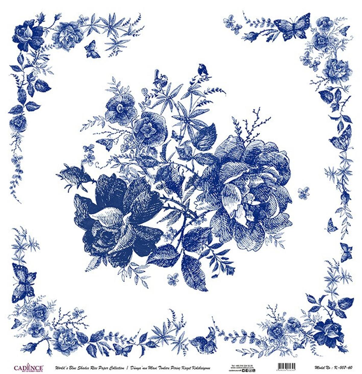 Голубые оттенки земли Рисовая бумага для декупажа Белый фон K007 30х30