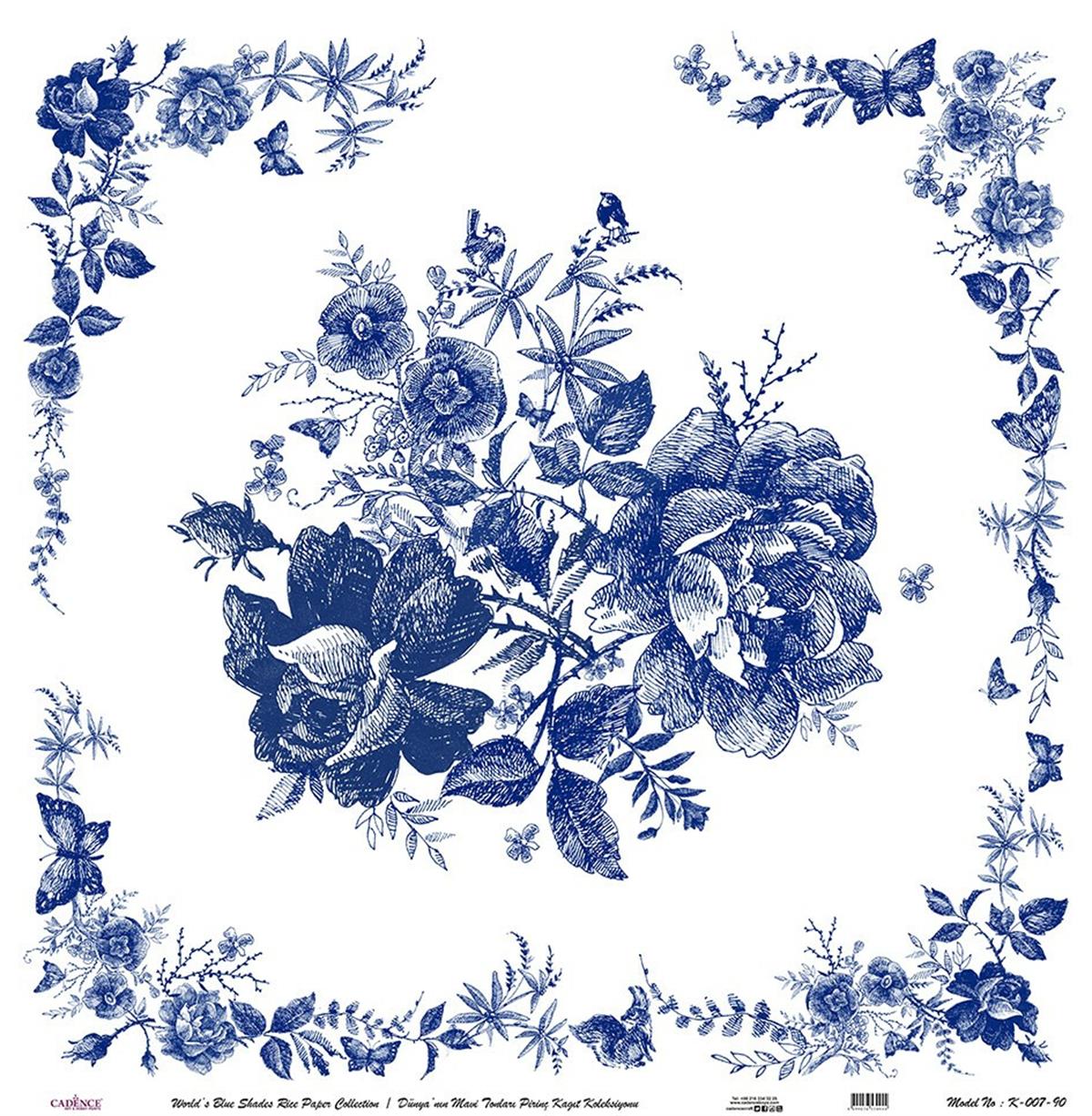 Голубые оттенки земли Рисовая бумага для декупажа Белый фон K007 60х60