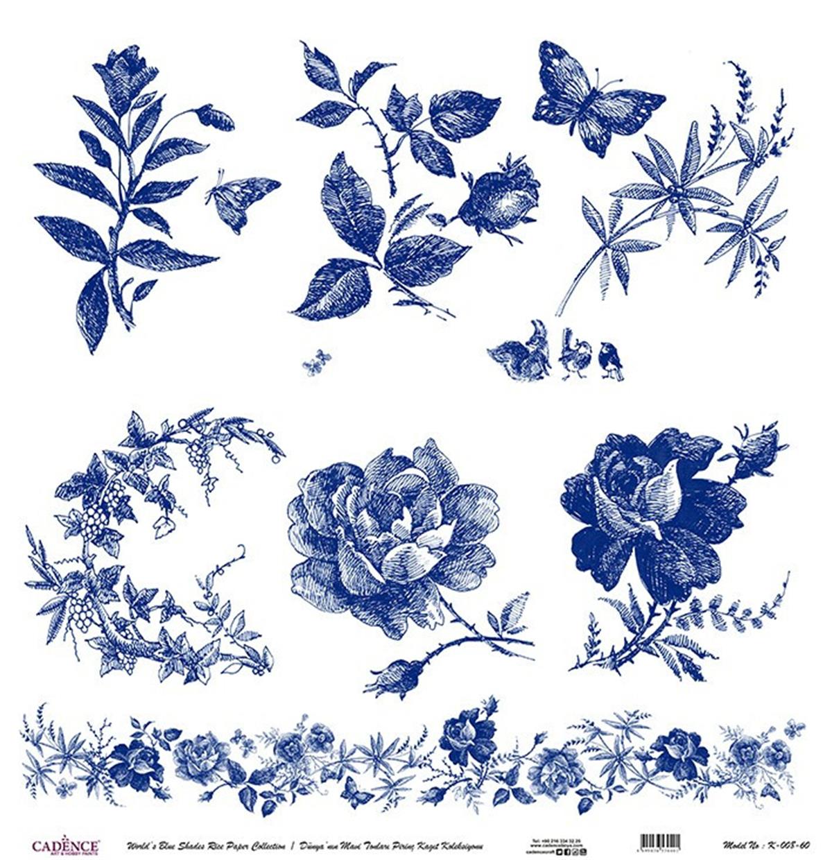 Blue Shades of the Earth Rice Paper Decoupage White Background K008 30x30