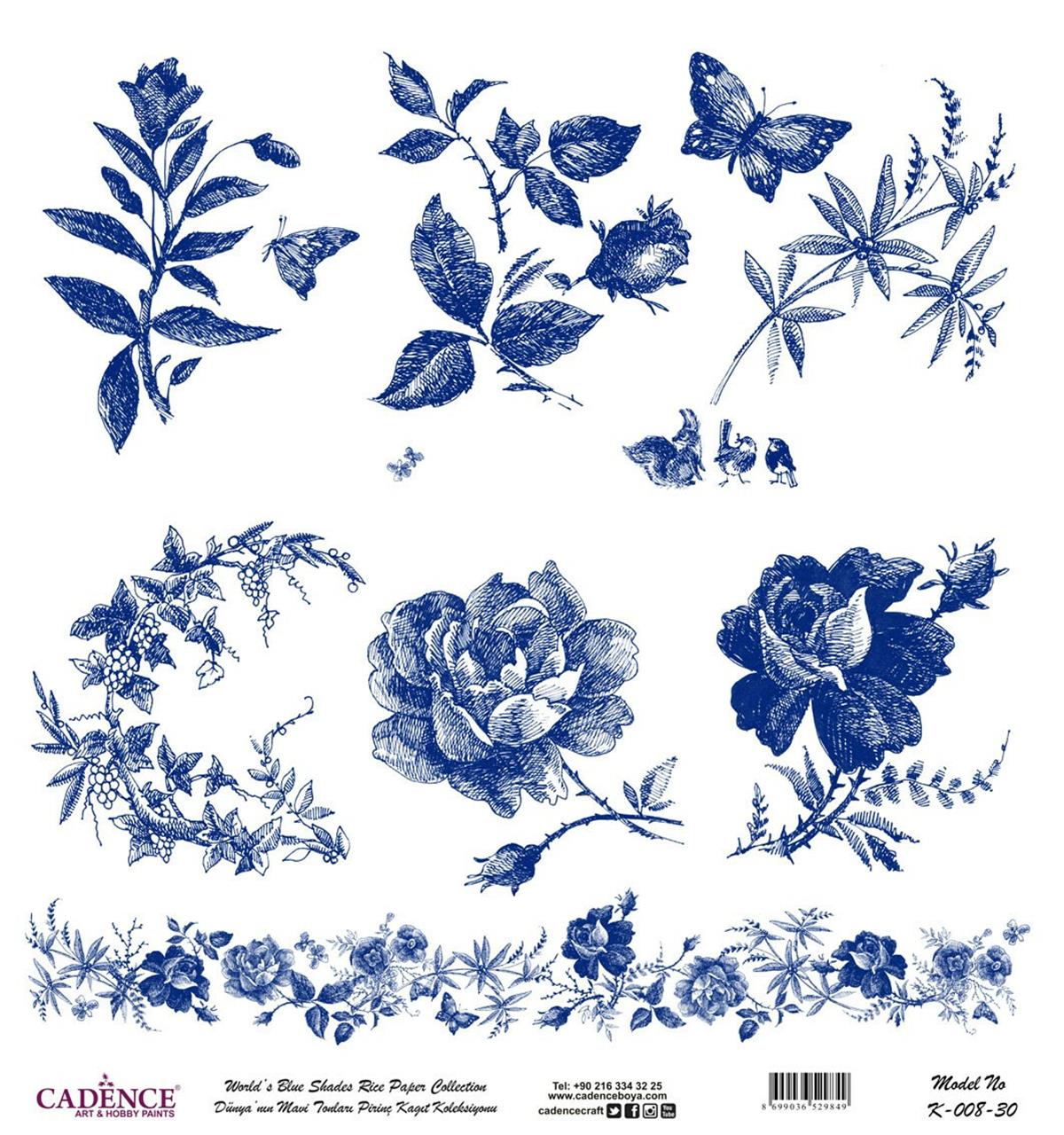 Голубые оттенки земли Рисовая бумага для декупажа Белый фон К008 90х90