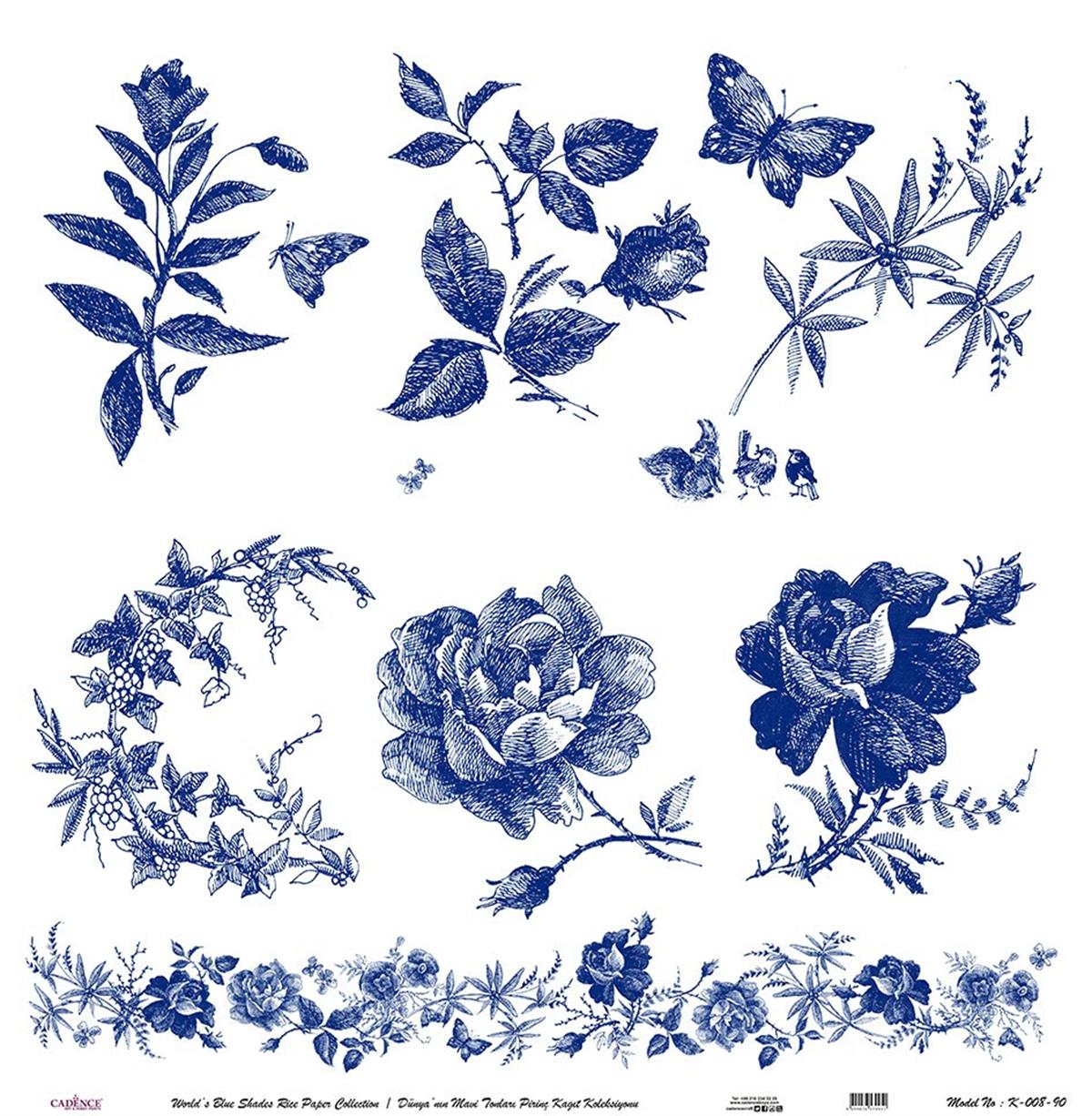 Голубые оттенки земли Рисовая бумага для декупажа Белый фон К008 60х60