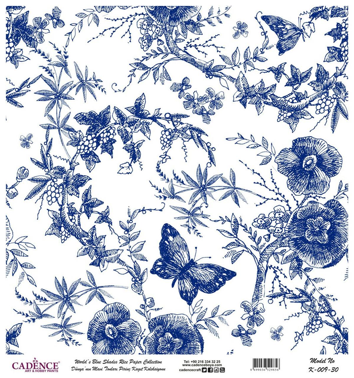 Голубые оттенки земли Рисовая бумага для декупажа Белый фон К009 90х90