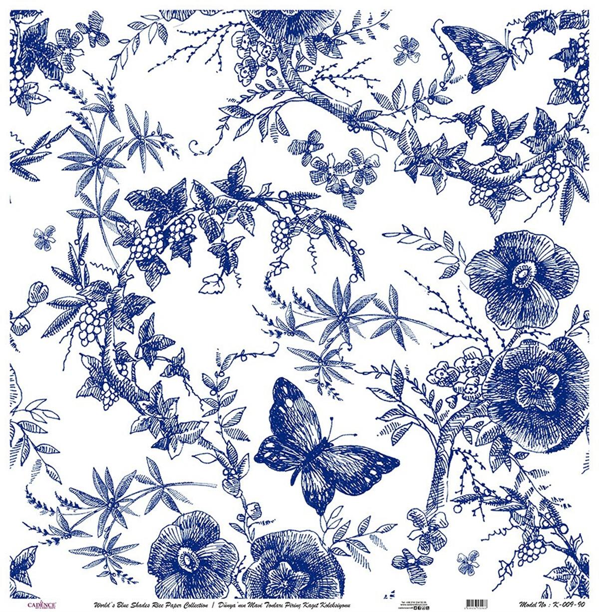 Голубые оттенки мира Рисовая бумага для декупажа Белый фон K009 60х60