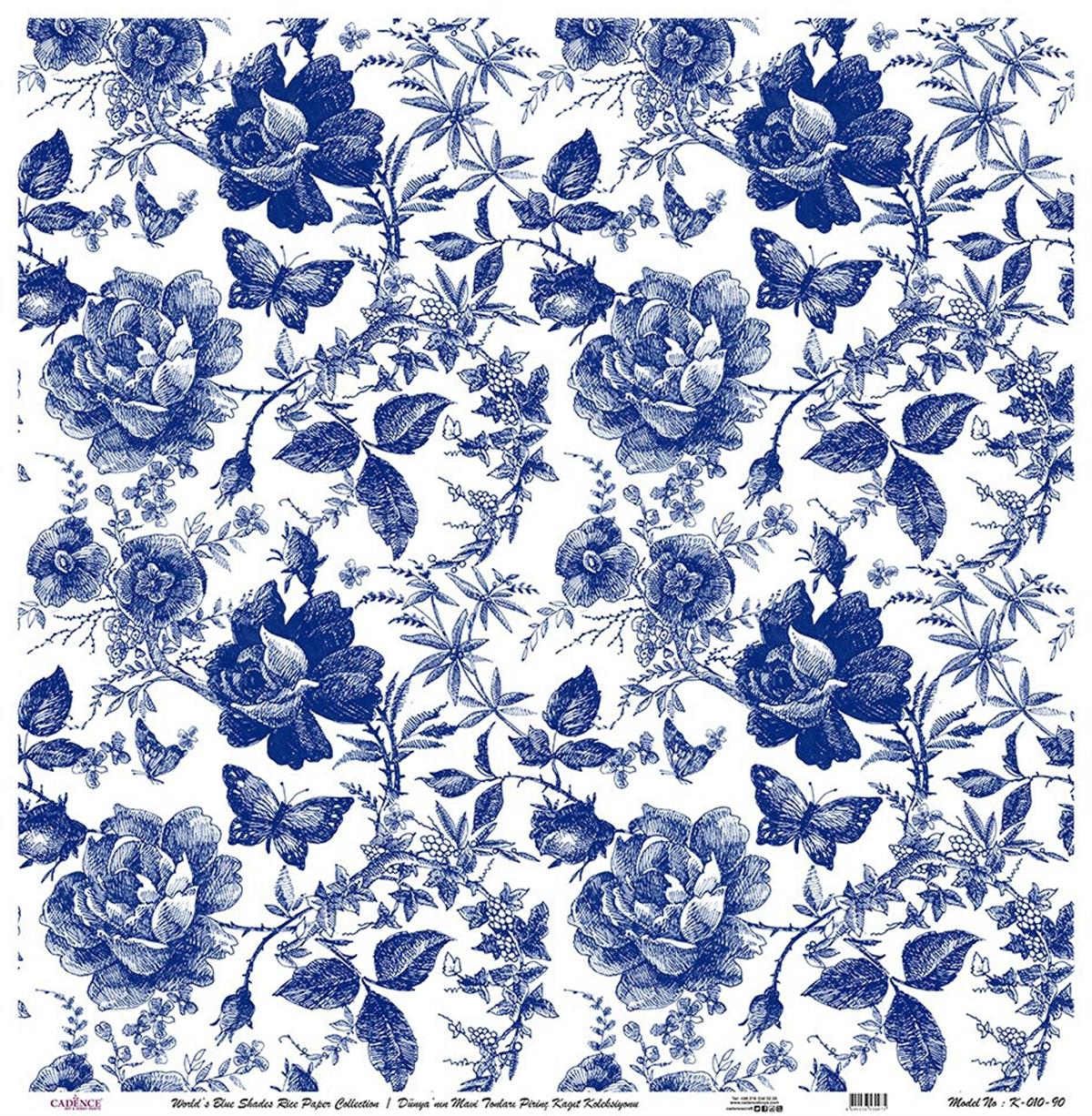 Голубые оттенки земли Рисовая бумага для декупажа Белый фон K010 60х60