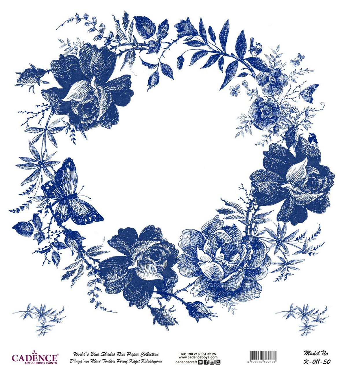 Blue Shades of the World Rice Paper Decoupage White Background K011 30x30