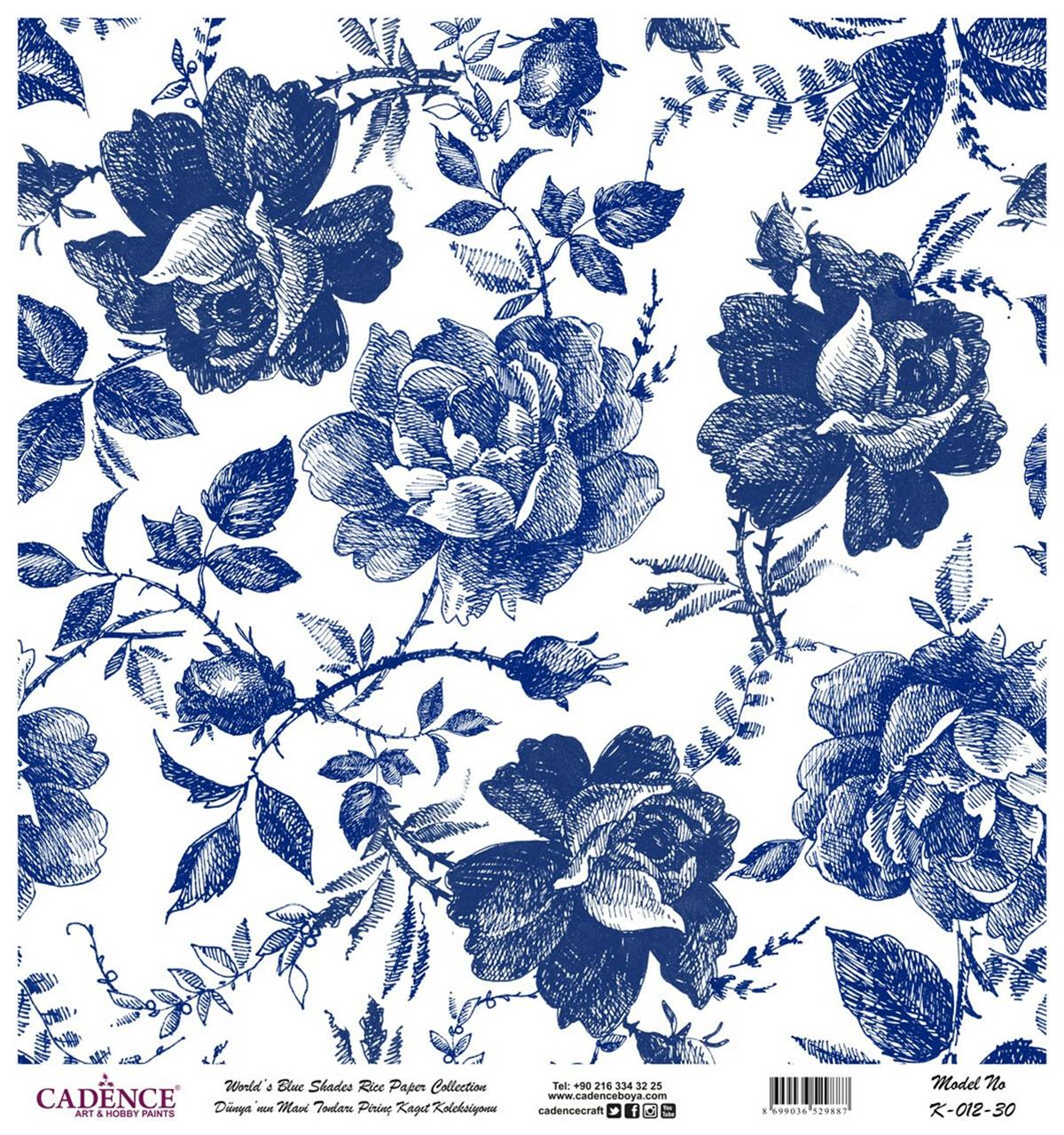 Голубые оттенки мира Рисовая бумага для декупажа Белый фон K012 90х90